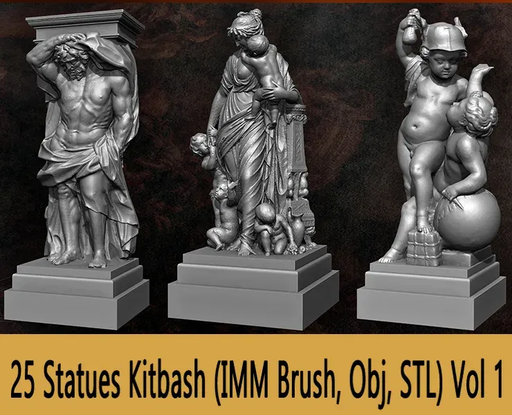 25 Statues Kitbash (IMM Brush, Obj, STL) Vol 01