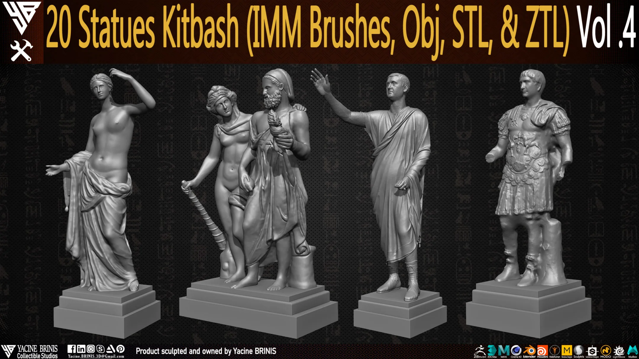 20 Statues Kitbash (IMM Brushes, Obj, STL, & ZTL) Vol 04