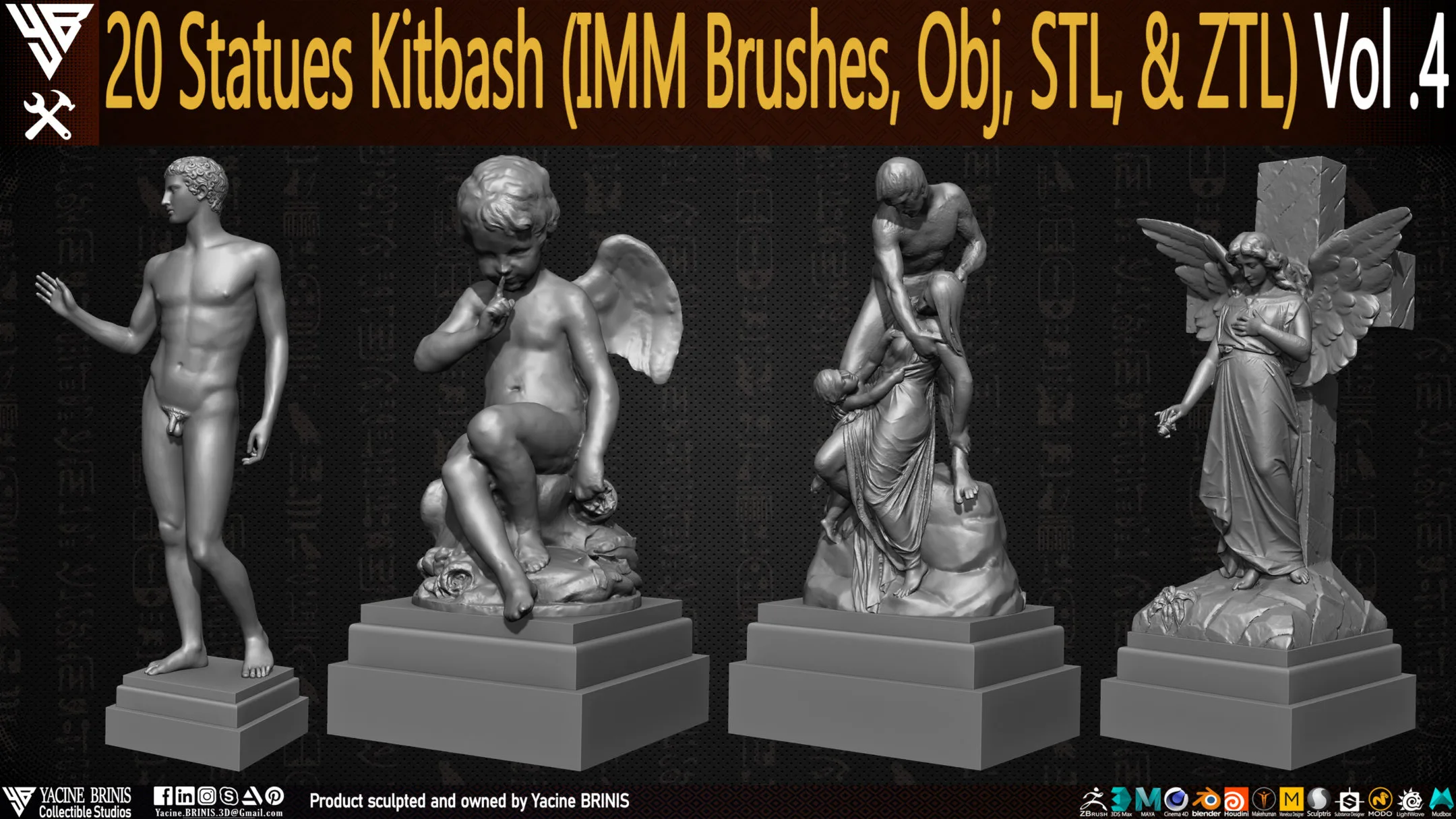 20 Statues Kitbash (IMM Brushes, Obj, STL, & ZTL) Vol 04