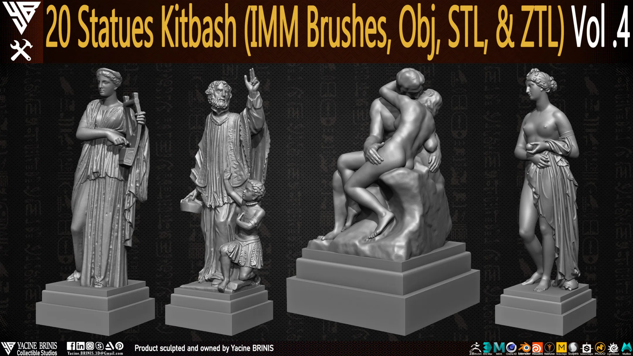 20 Statues Kitbash (IMM Brushes, Obj, STL, & ZTL) Vol 04