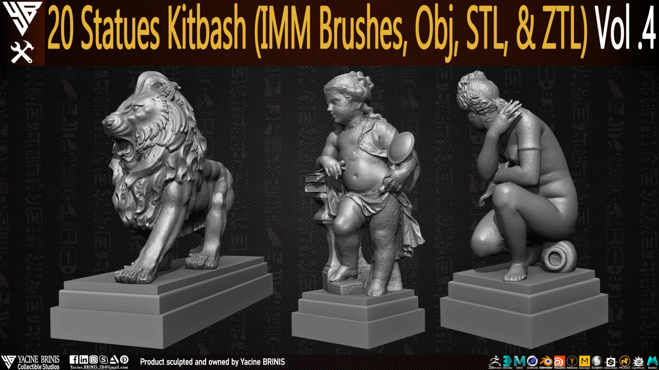 20 Statues Kitbash (IMM Brushes, Obj, STL, & ZTL) Vol 04