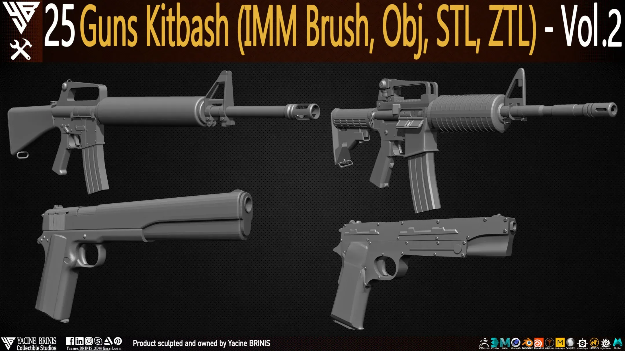 25 Guns Kitbash (IMM Brush, Obj, ZTL) Vol 02