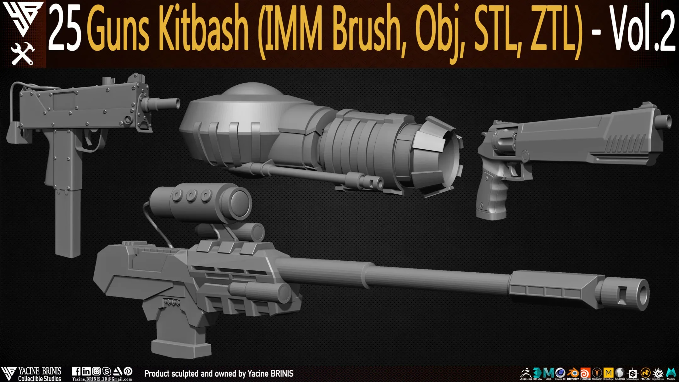 25 Guns Kitbash (IMM Brush, Obj, ZTL) Vol 02