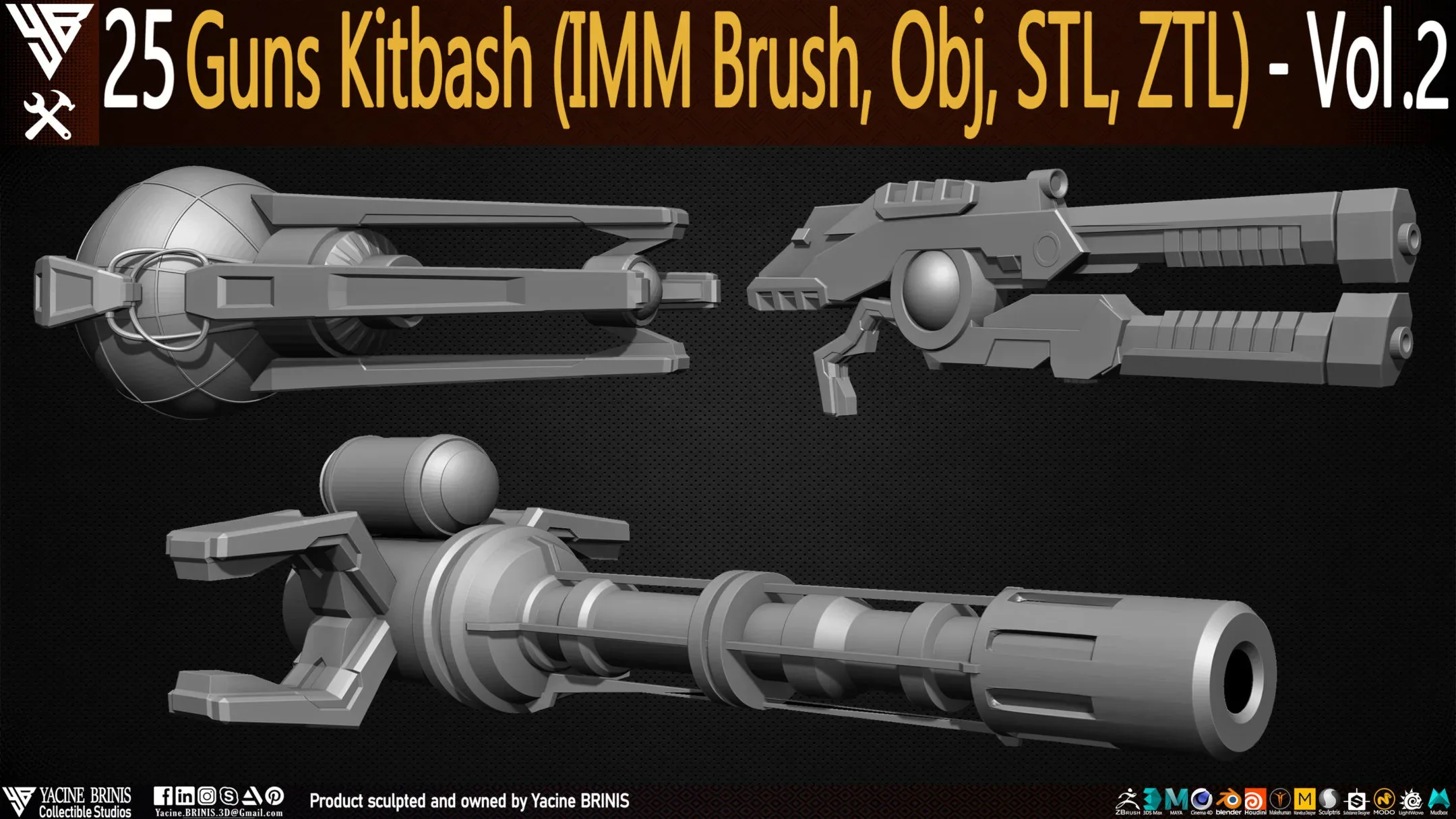 25 Guns Kitbash (IMM Brush, Obj, ZTL) Vol 02