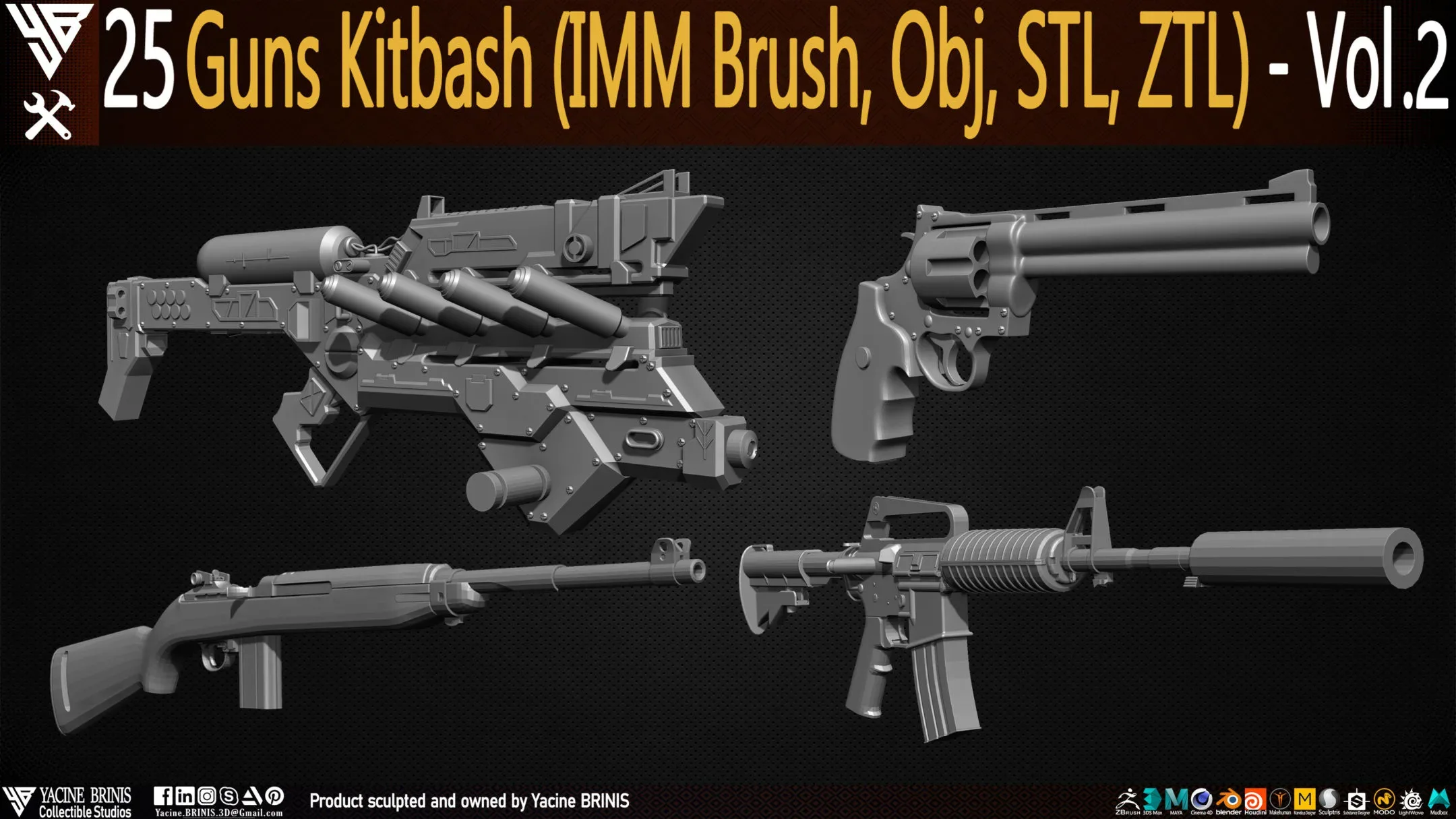 25 Guns Kitbash (IMM Brush, Obj, ZTL) Vol 02