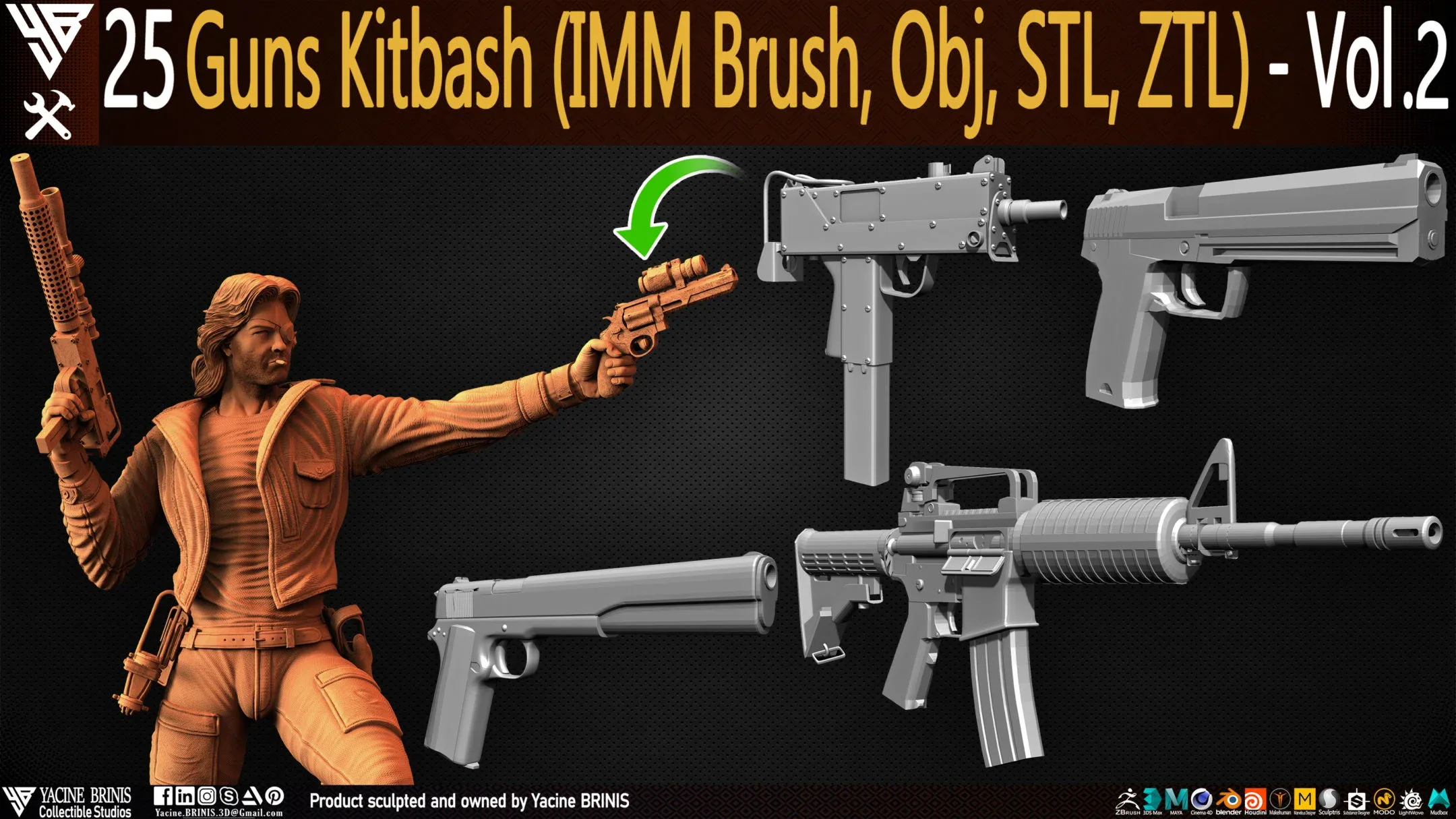 25 Guns Kitbash (IMM Brush, Obj, ZTL) Vol 02