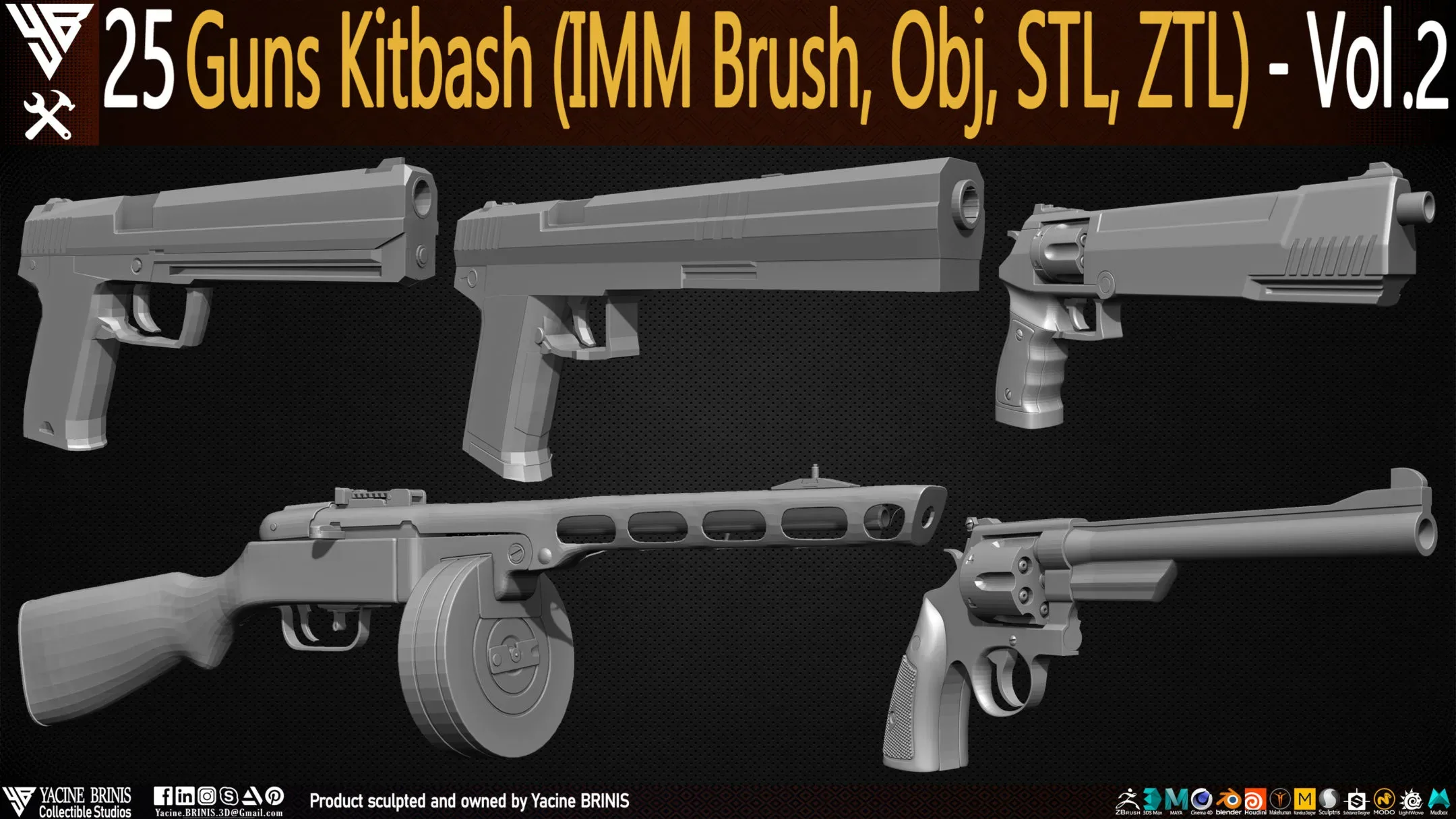 25 Guns Kitbash (IMM Brush, Obj, ZTL) Vol 02