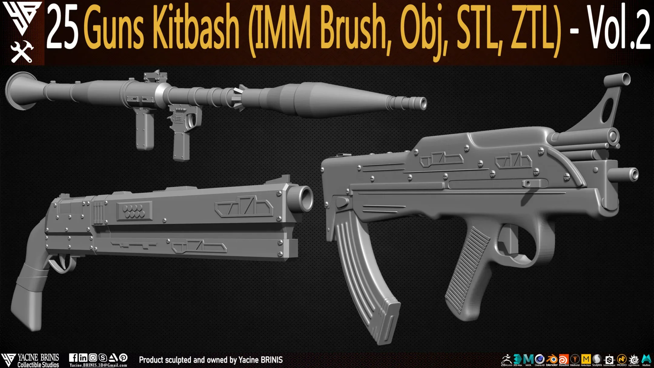 25 Guns Kitbash (IMM Brush, Obj, ZTL) Vol 02