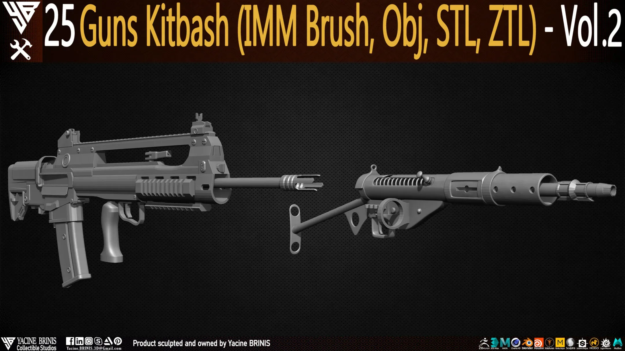 25 Guns Kitbash (IMM Brush, Obj, ZTL) Vol 02