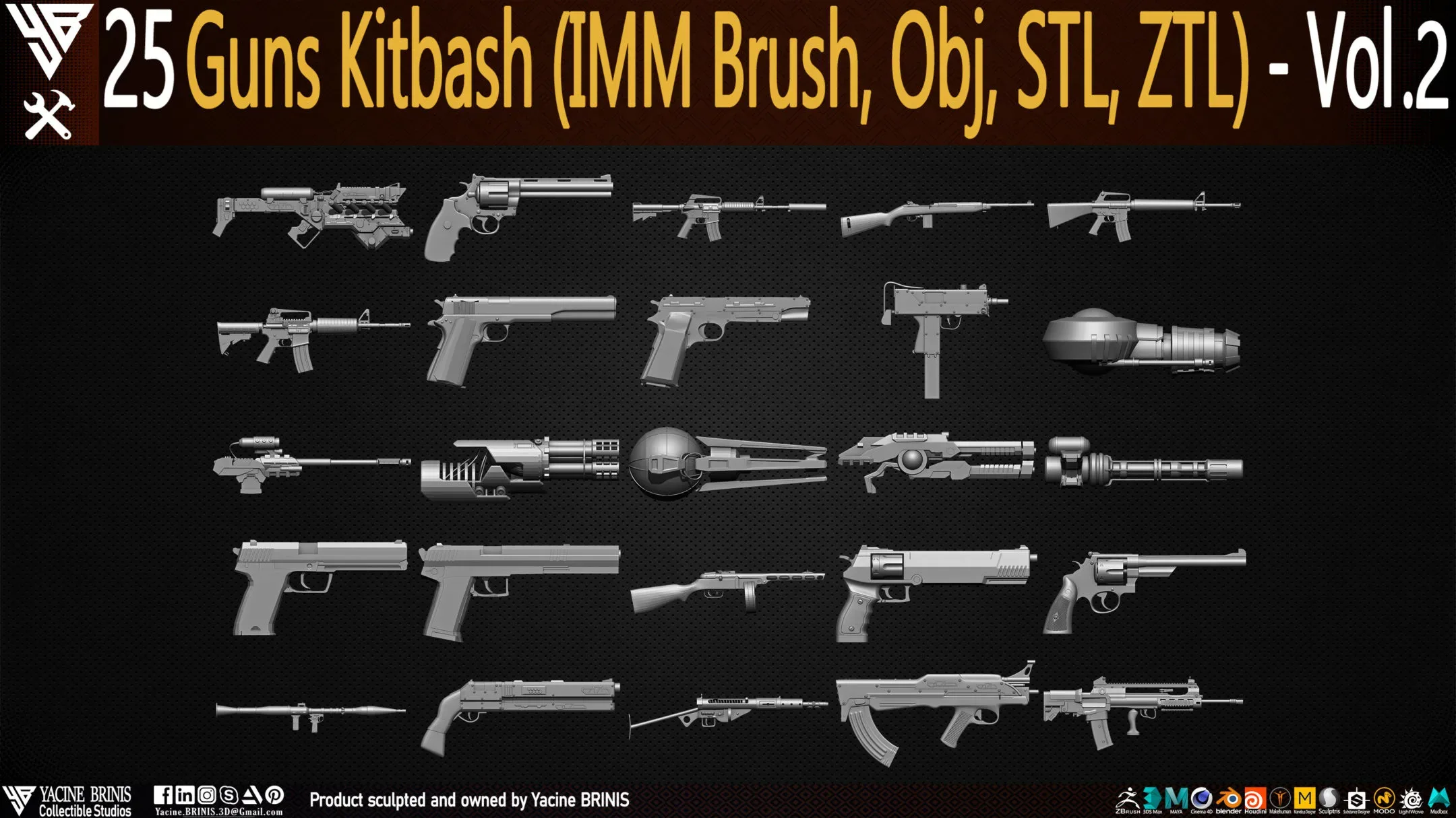 25 Guns Kitbash (IMM Brush, Obj, ZTL) Vol 02