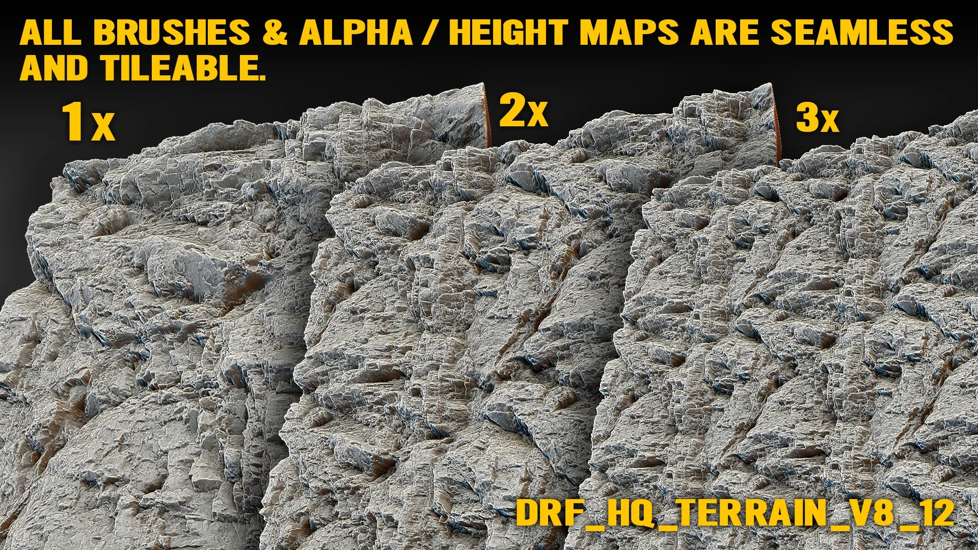 Ultra HQ Seamless Terrain / Rocks Sculpt brushes + Alpha/Height Maps Set Vol.8