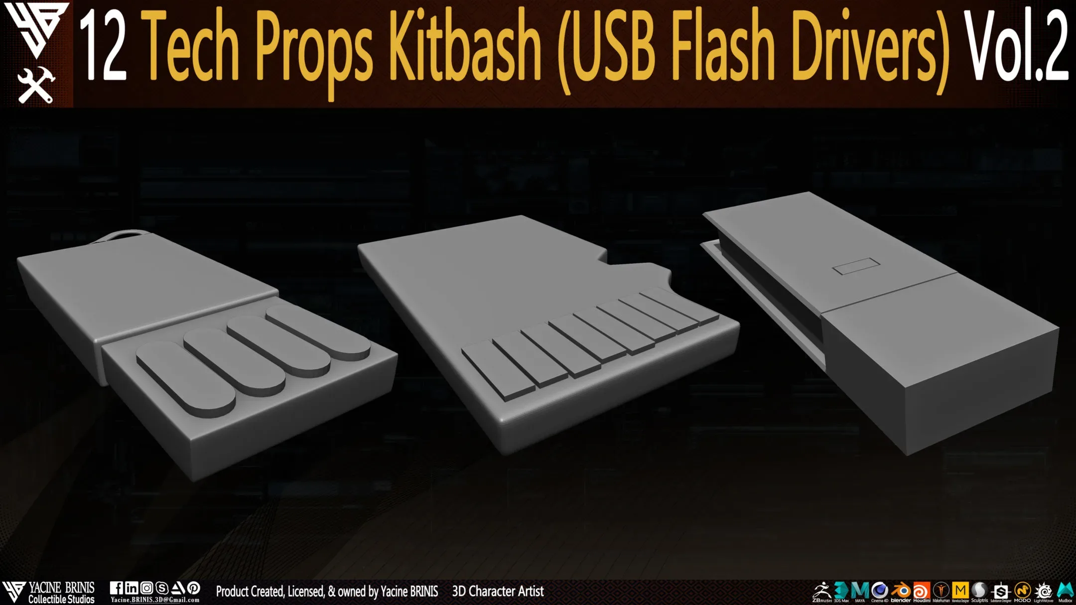 12 Tech Props Kitbash (USB Flash Drivers) Vol 2