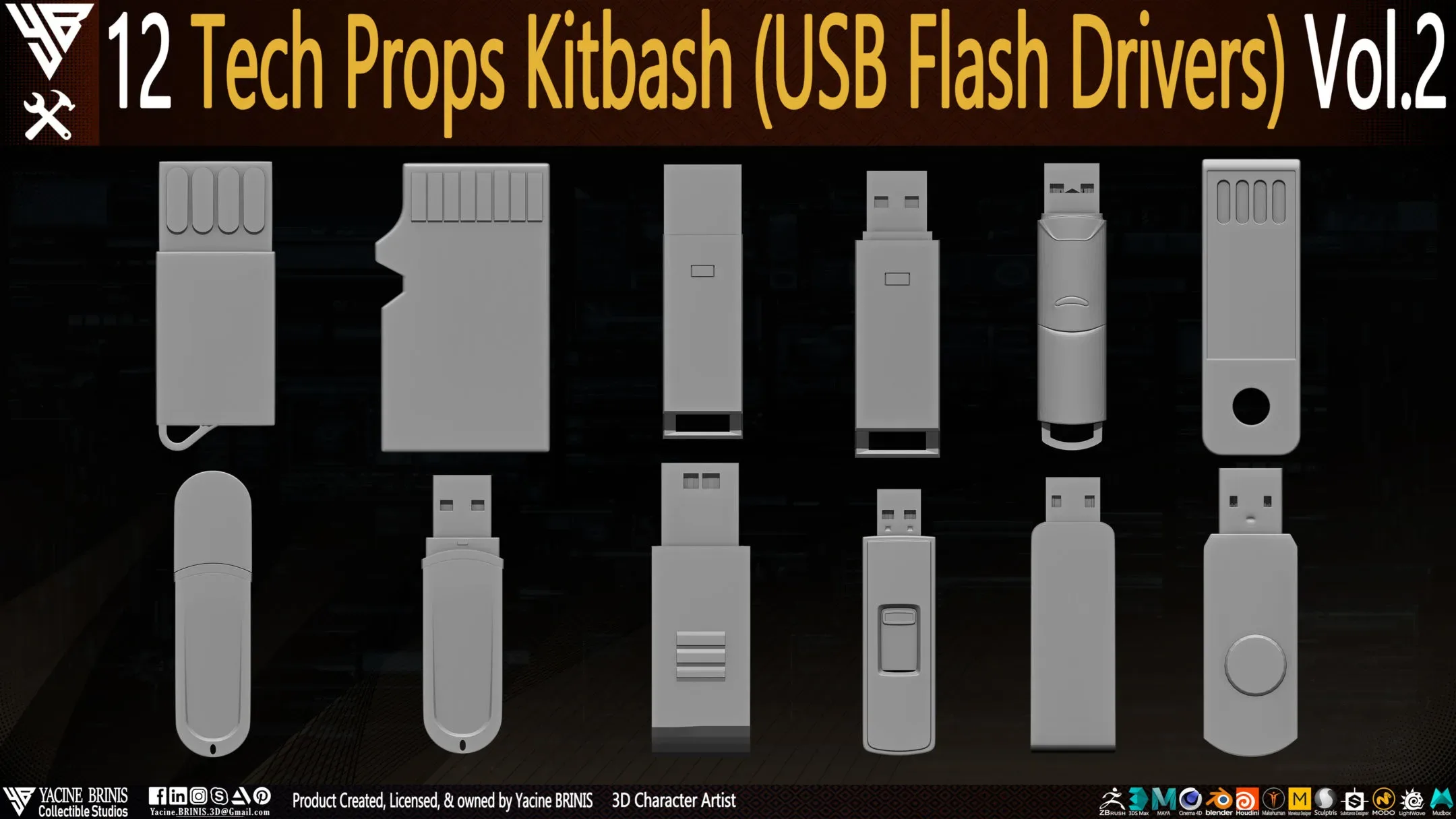 12 Tech Props Kitbash (USB Flash Drivers) Vol 2