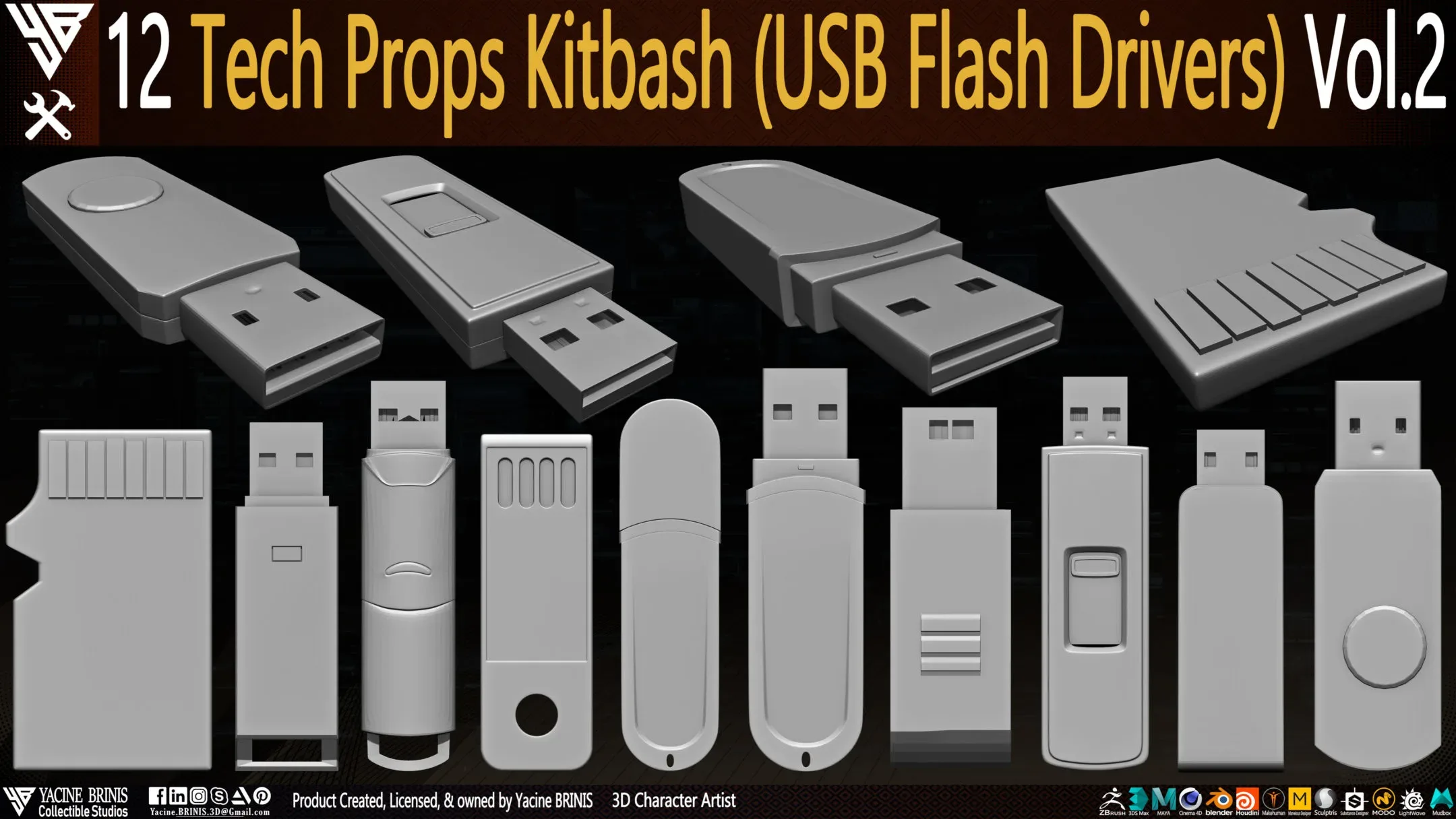 12 Tech Props Kitbash (USB Flash Drivers) Vol 2