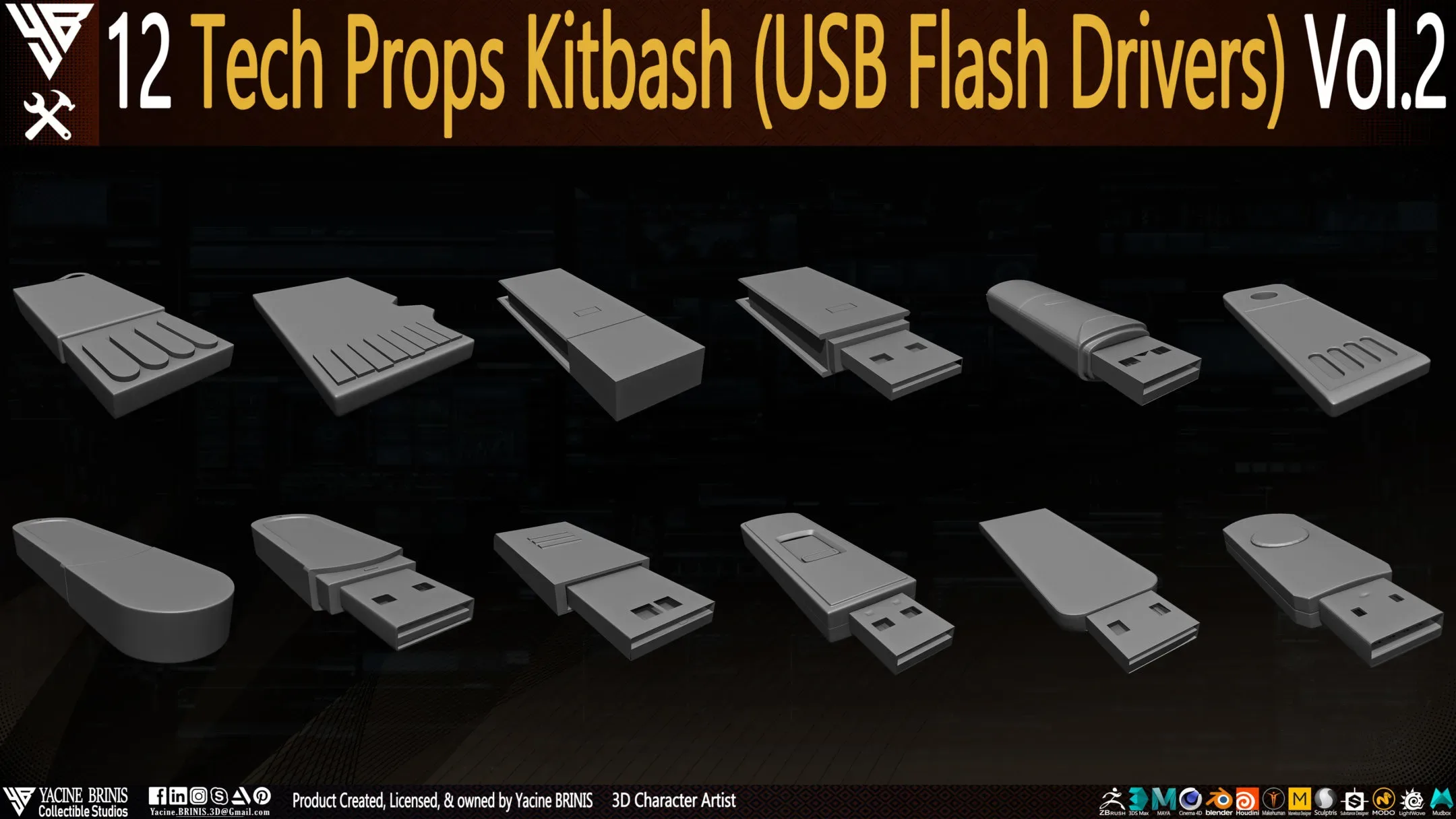 12 Tech Props Kitbash (USB Flash Drivers) Vol 2
