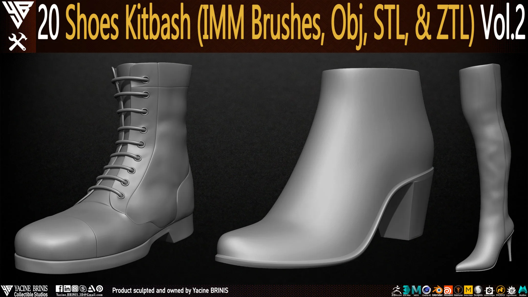 20 Shoes Kitbash (IMM Brush, Obj, STL, & ZTL) Vol 02