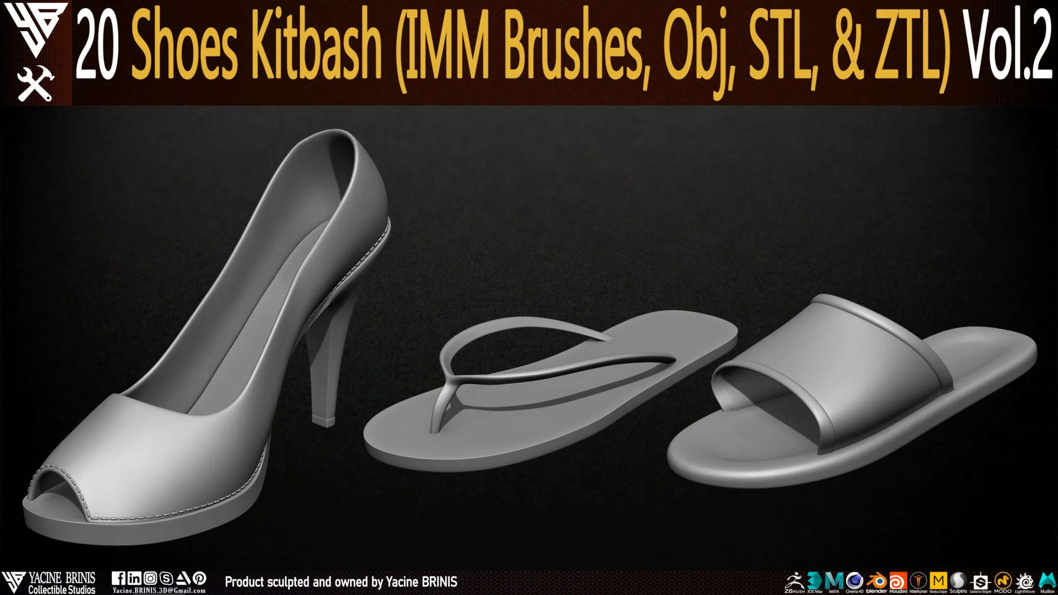 20 Shoes Kitbash (IMM Brush, Obj, STL, & ZTL) Vol 02