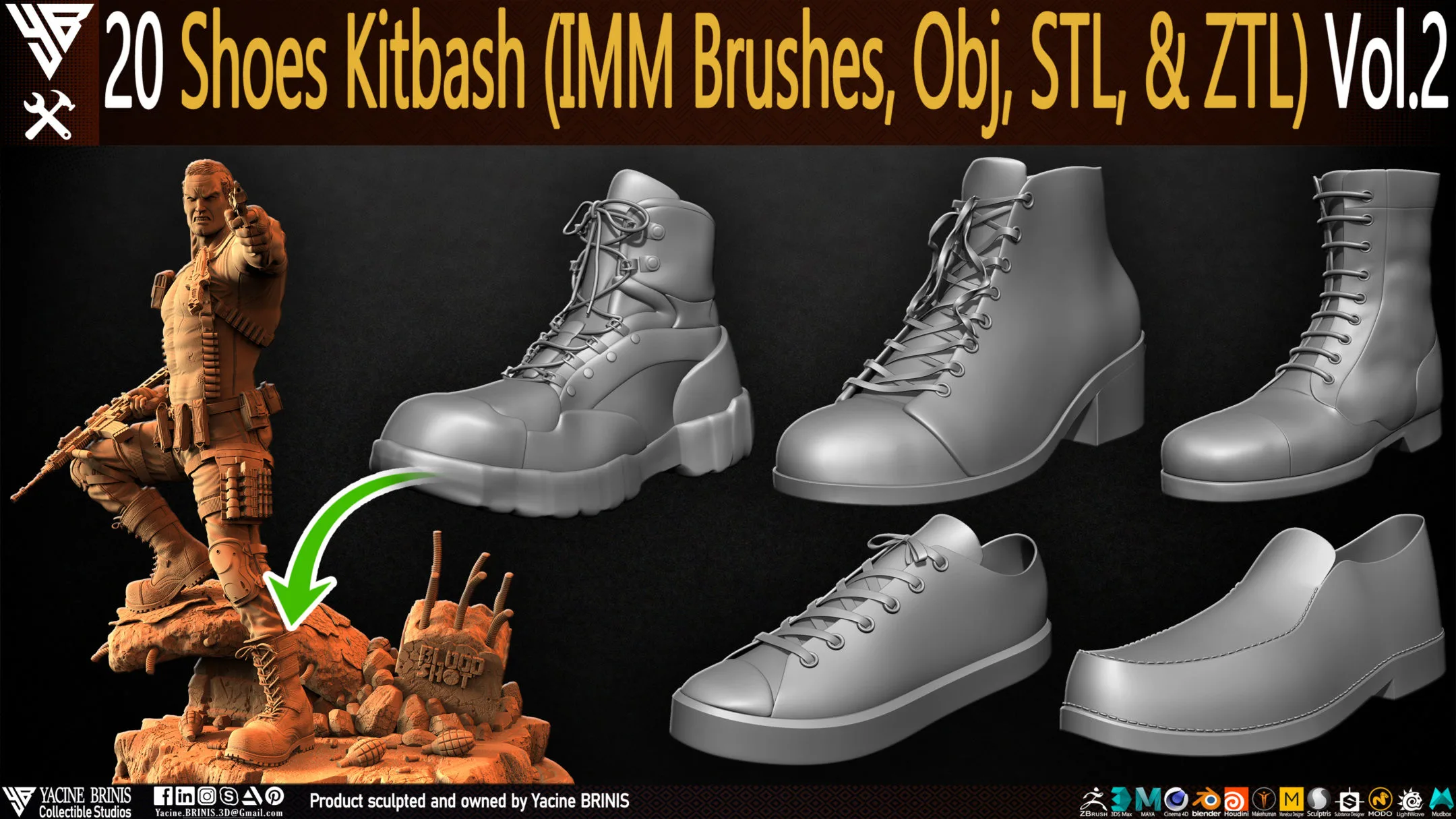 20 Shoes Kitbash (IMM Brush, Obj, STL, & ZTL) Vol 02