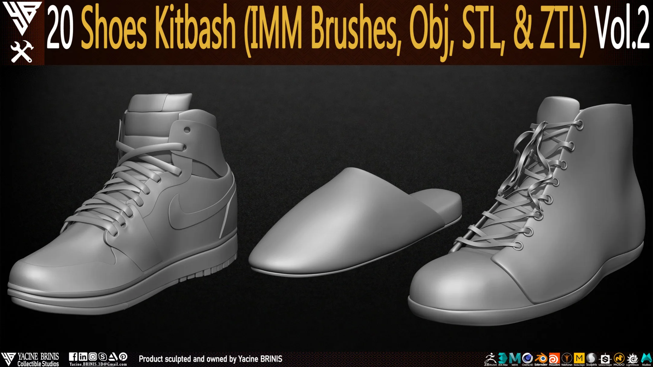 20 Shoes Kitbash (IMM Brush, Obj, STL, & ZTL) Vol 02