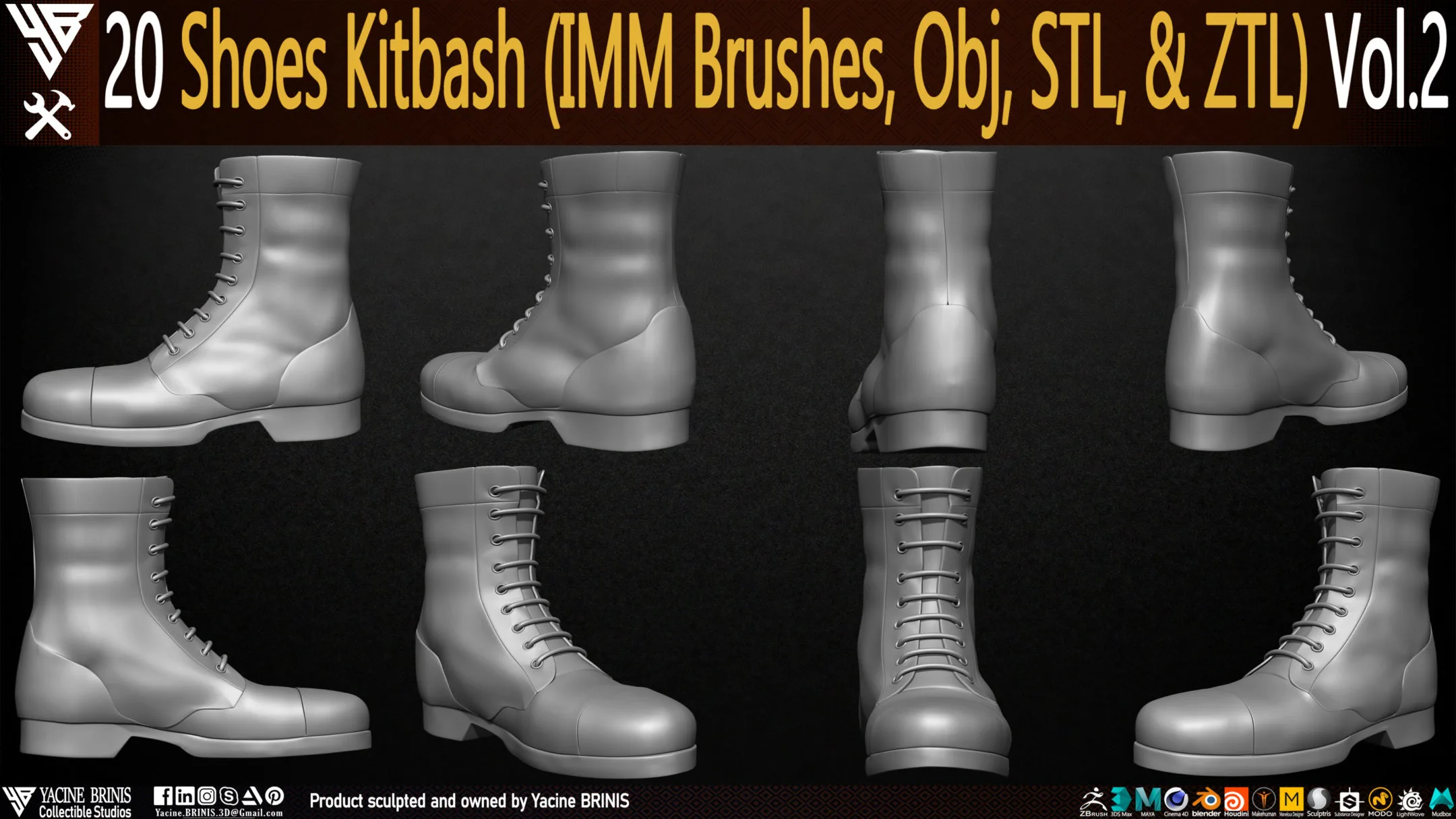 20 Shoes Kitbash (IMM Brush, Obj, STL, & ZTL) Vol 02