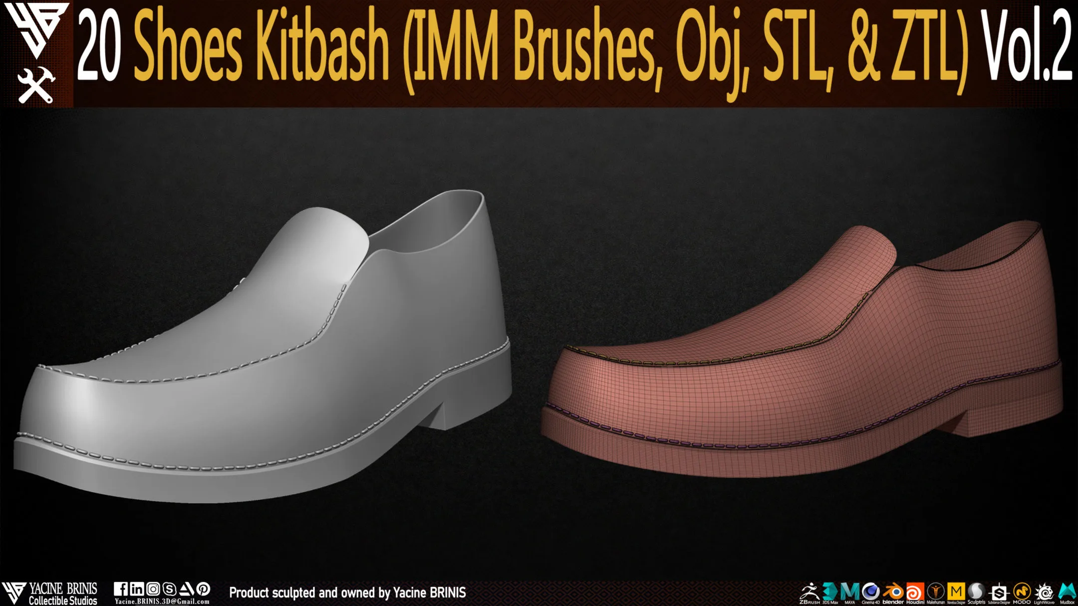 20 Shoes Kitbash (IMM Brush, Obj, STL, & ZTL) Vol 02