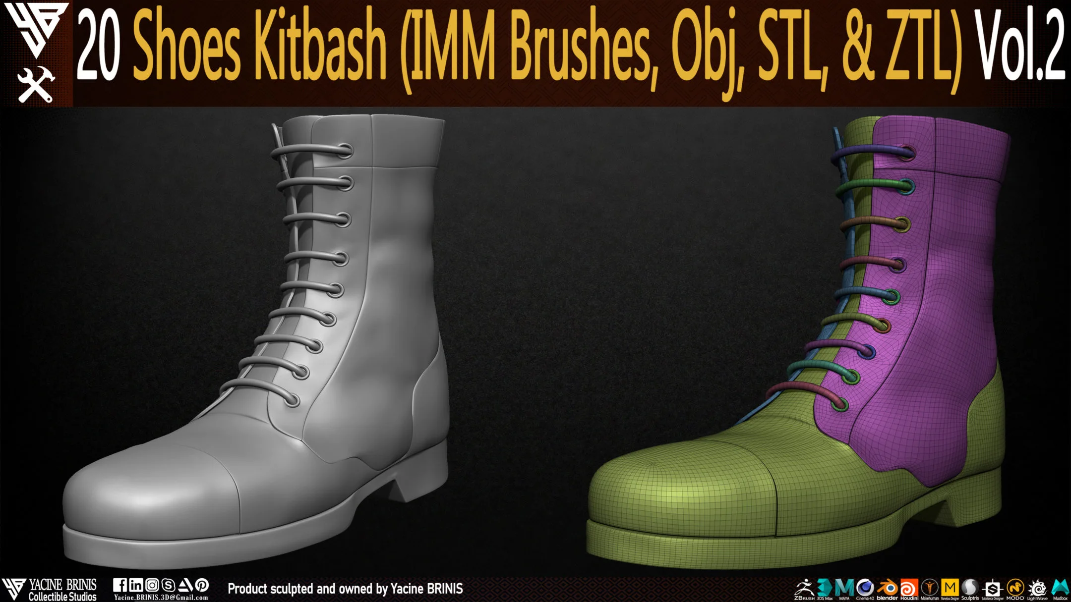 20 Shoes Kitbash (IMM Brush, Obj, STL, & ZTL) Vol 02
