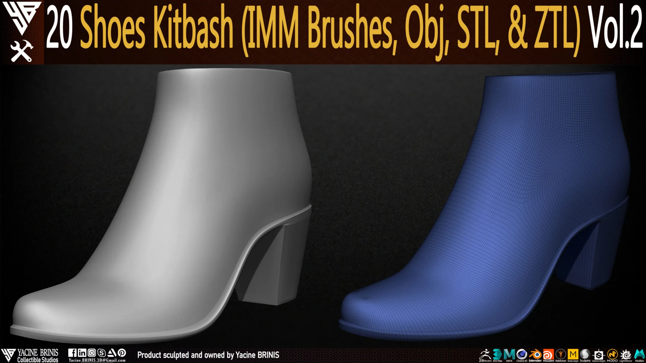 20 Shoes Kitbash (IMM Brush, Obj, STL, & ZTL) Vol 02