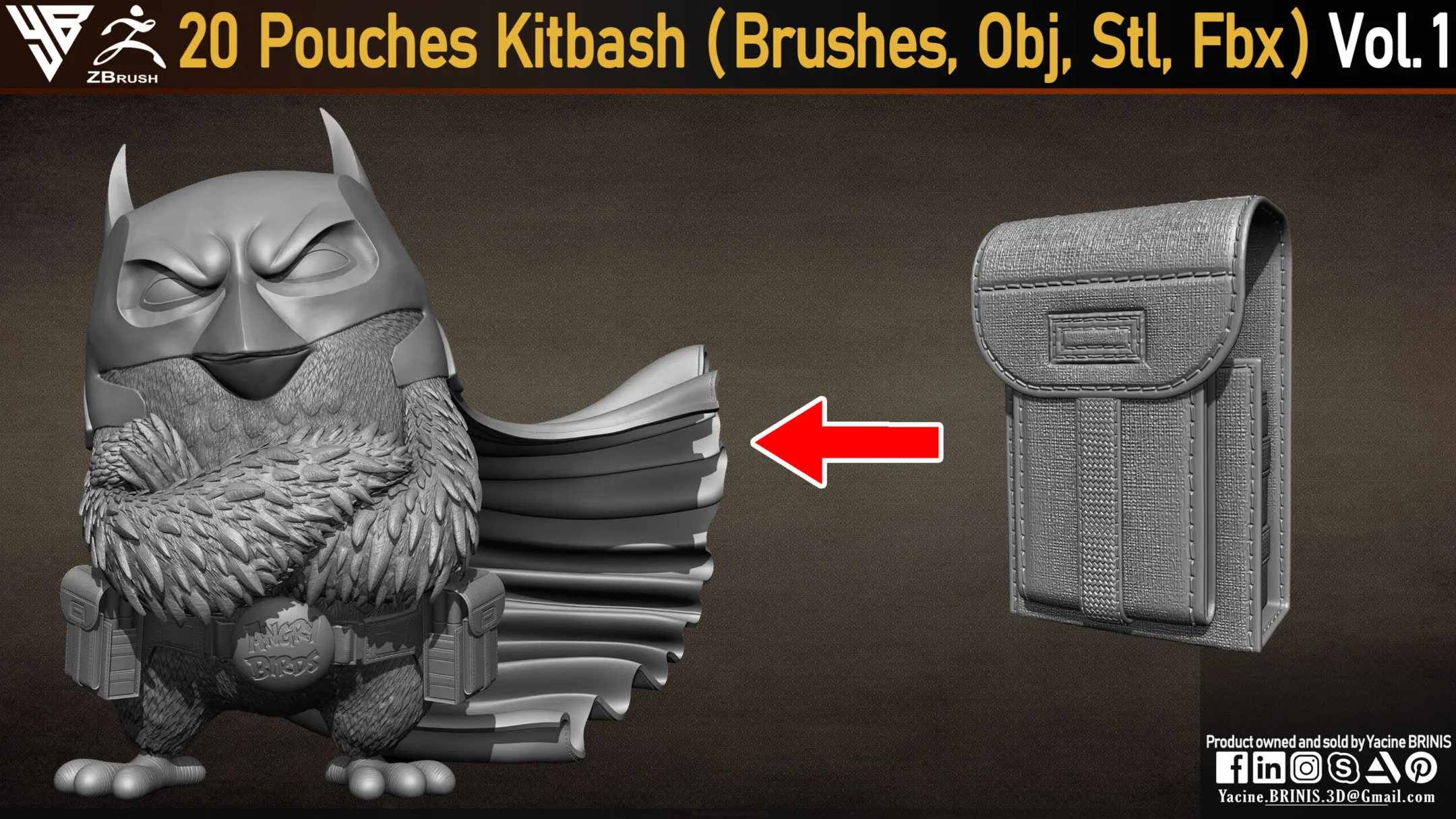 20 Pouches Kitbach (IMM Brushes, Obj, Stl, Fbx) Vol 01