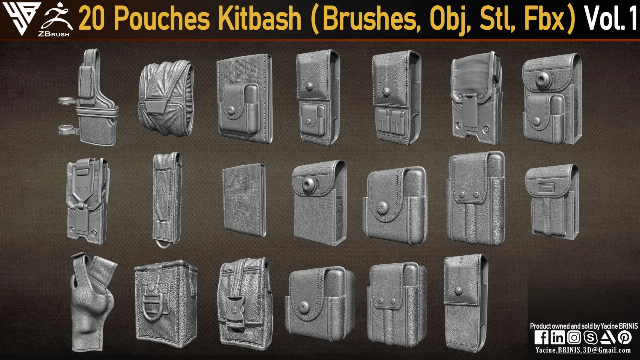 20 Pouches Kitbach (IMM Brushes, Obj, Stl, Fbx) Vol 01