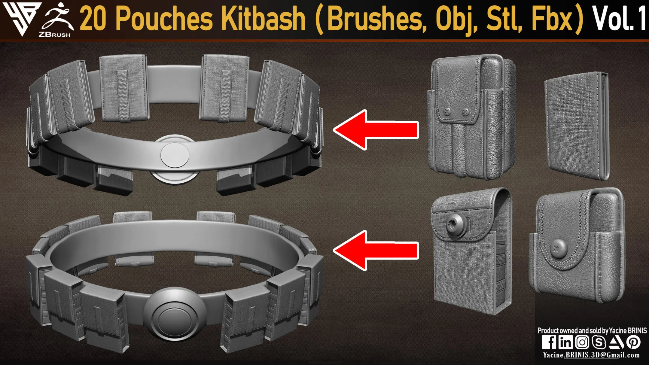 20 Pouches Kitbach (IMM Brushes, Obj, Stl, Fbx) Vol 01