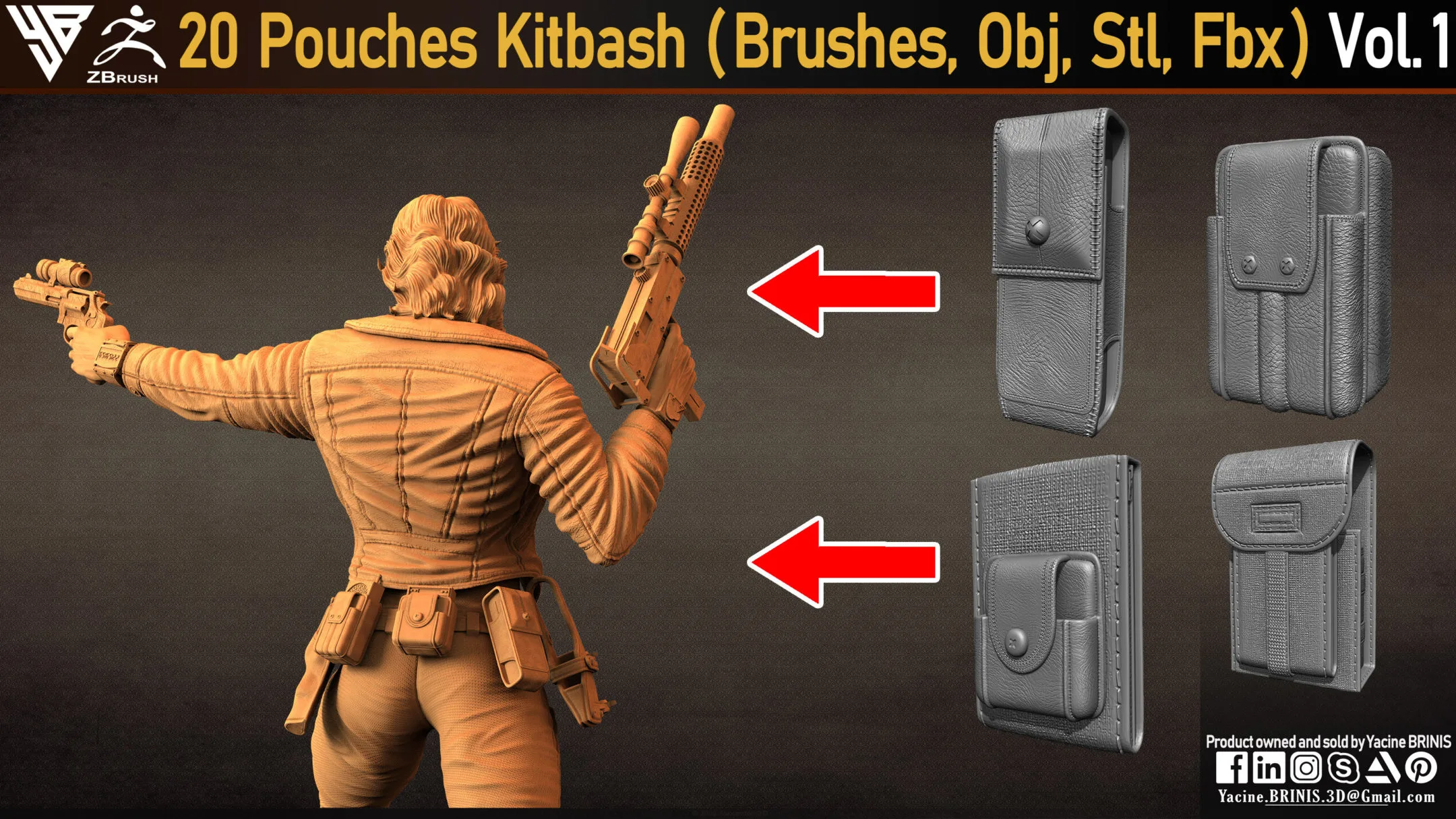 20 Pouches Kitbach (IMM Brushes, Obj, Stl, Fbx) Vol 01