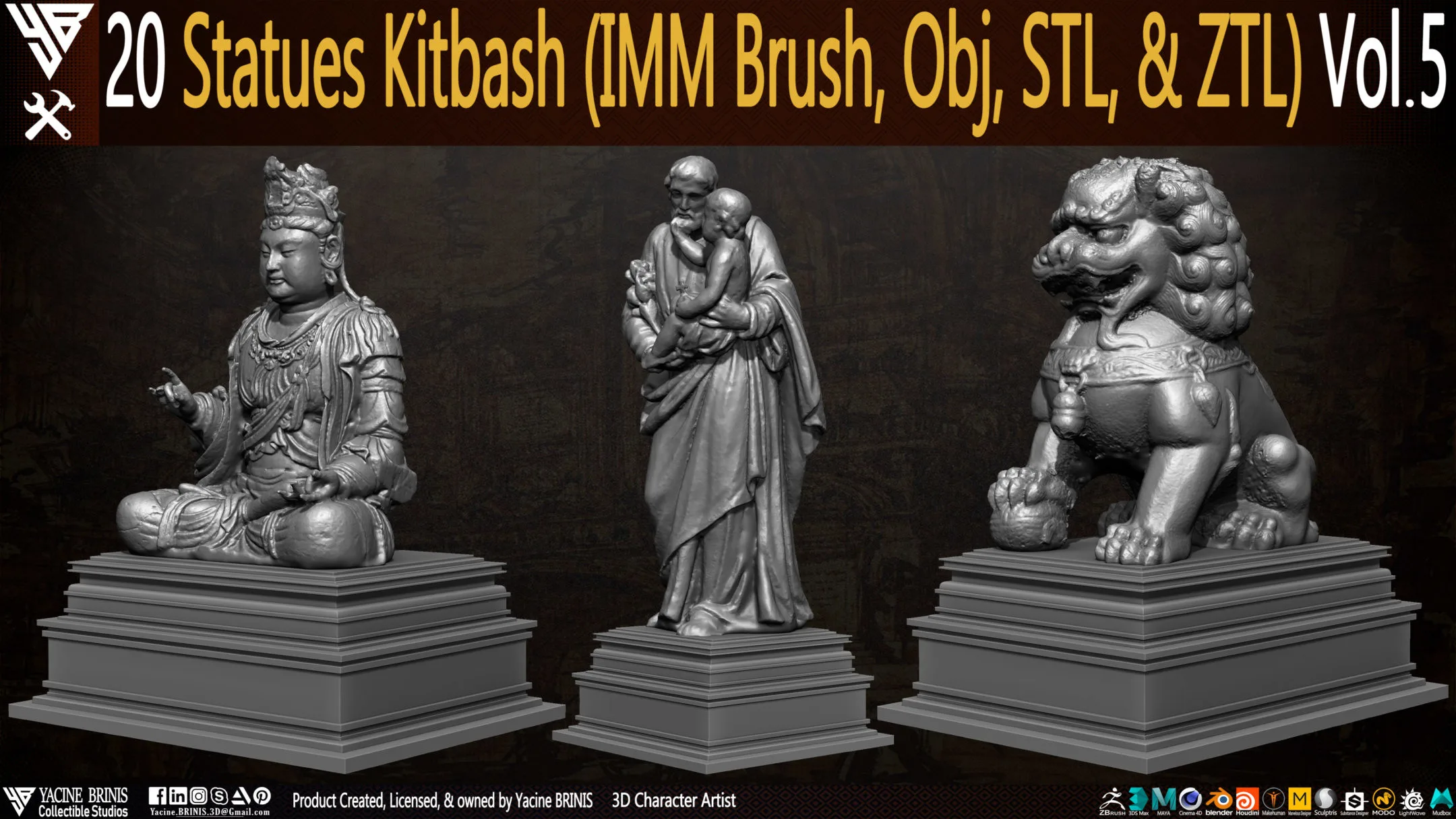 20 Statues Kitbash (IMM Brush, Obj, STL, & ZTL) Vol 05