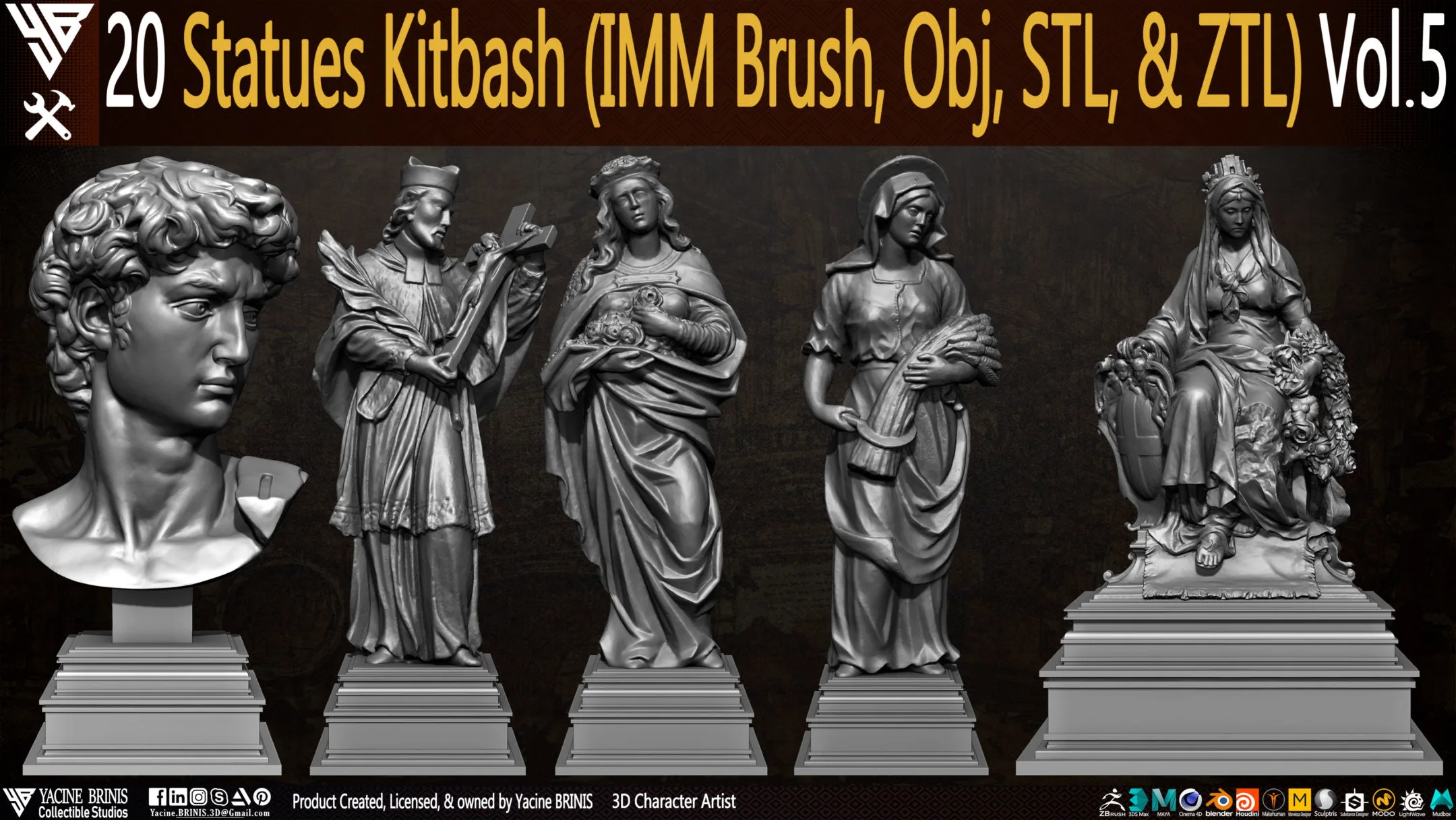 20 Statues Kitbash (IMM Brush, Obj, STL, & ZTL) Vol 05