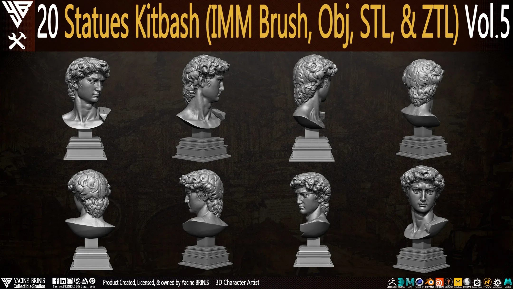 20 Statues Kitbash (IMM Brush, Obj, STL, & ZTL) Vol 05