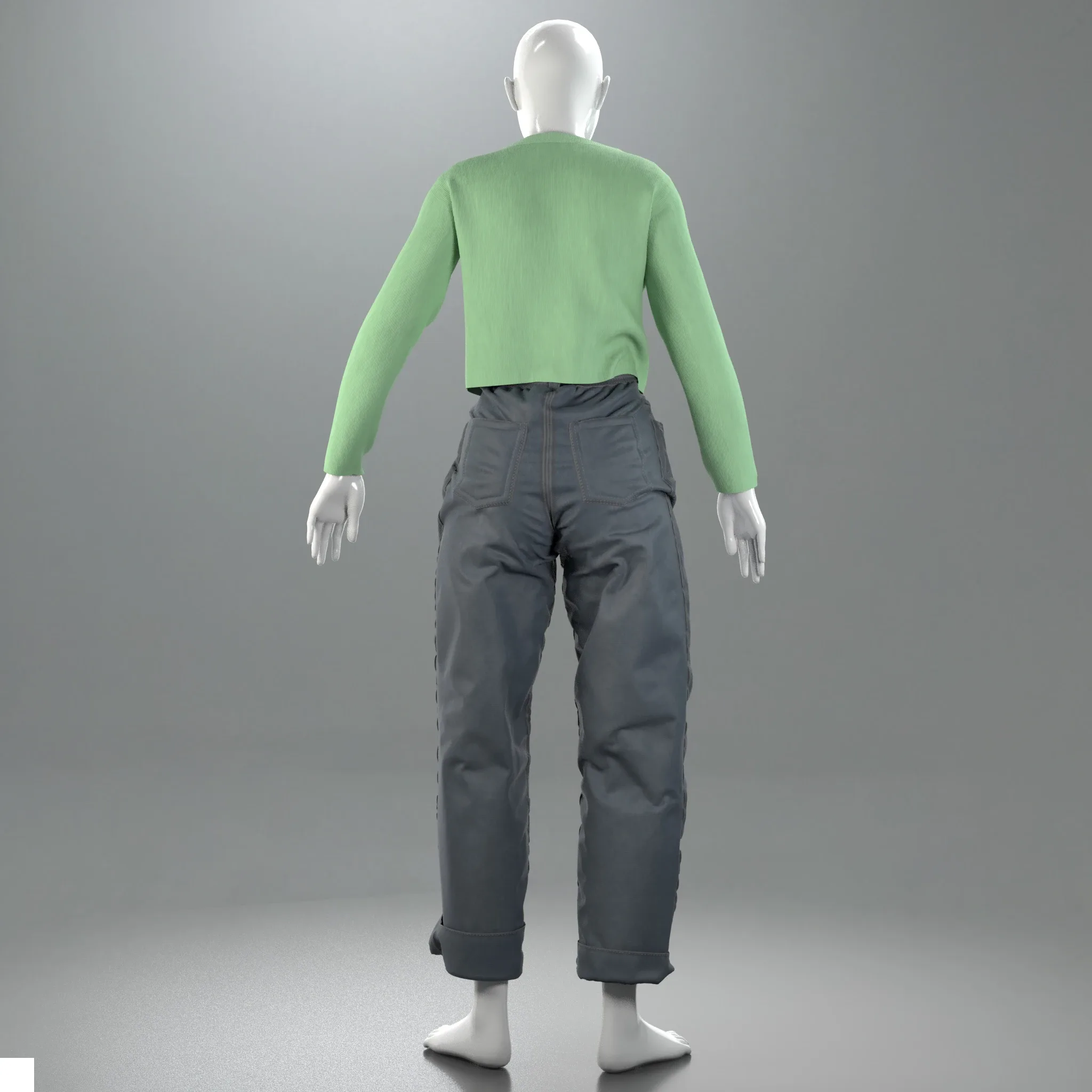 Cropped Cardigan & Oversized Jeans (Marvelous Designer & Clo3d & FBX & OBJ & Texture)