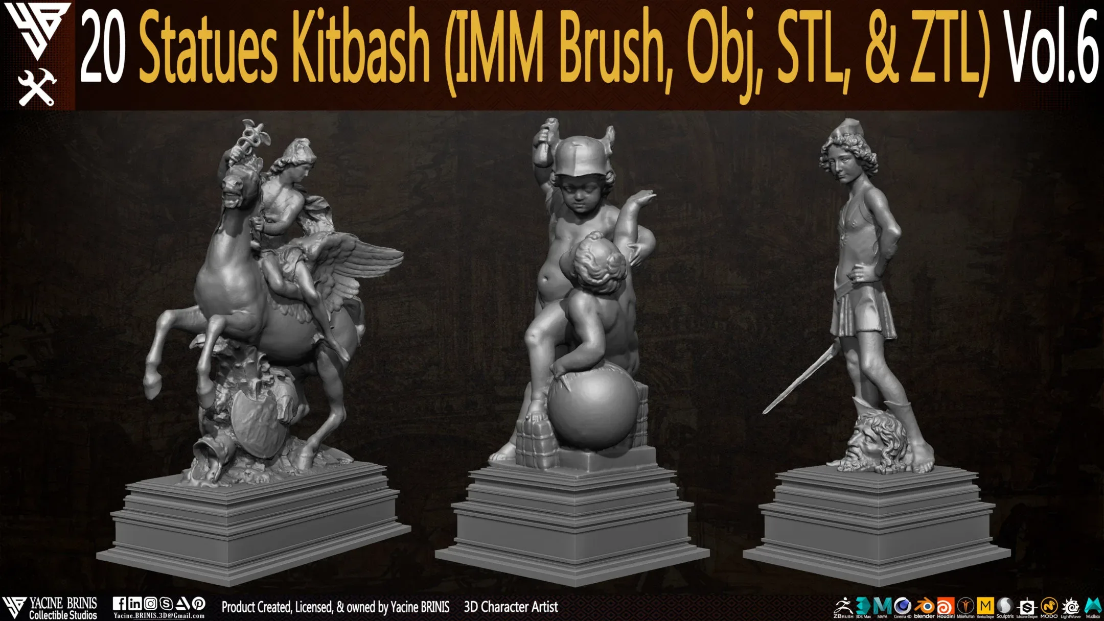 20 Statues Kitbash (IMM Brush, Obj, STL, & ZTL) Vol 06