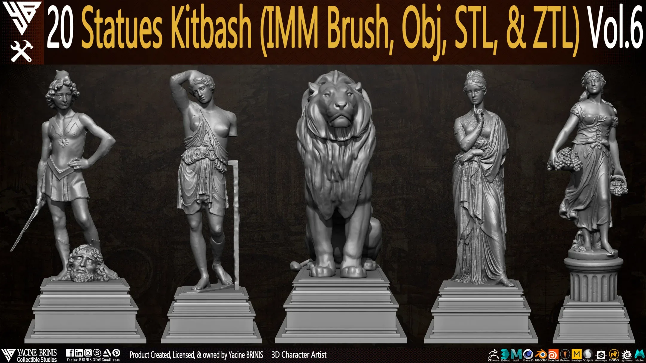 20 Statues Kitbash (IMM Brush, Obj, STL, & ZTL) Vol 06