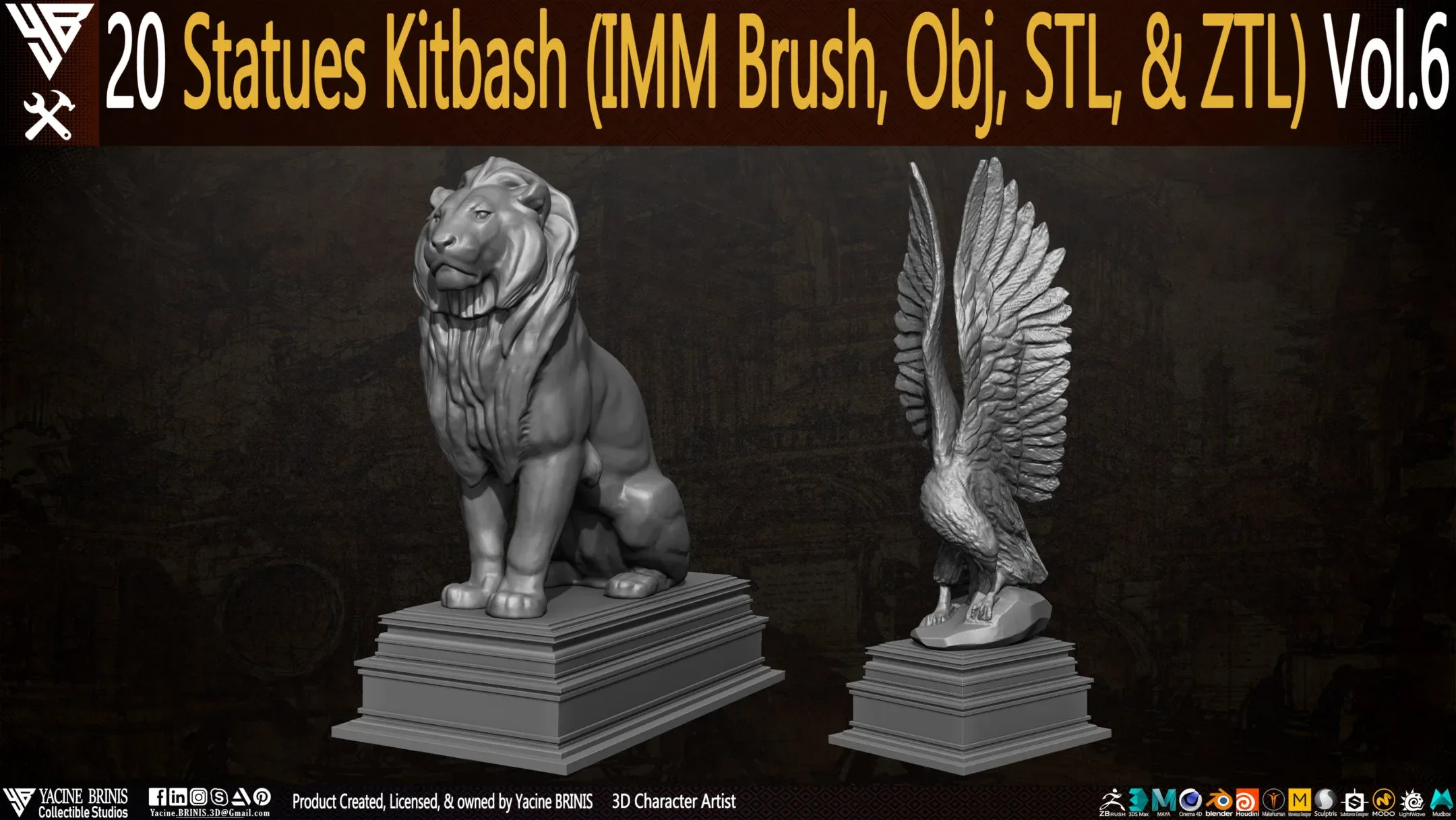 20 Statues Kitbash (IMM Brush, Obj, STL, & ZTL) Vol 06