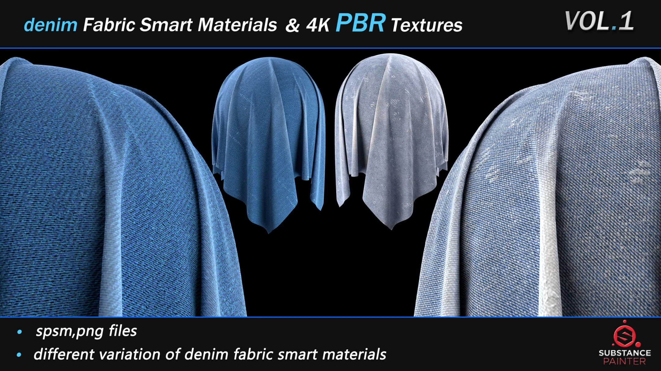 30 Denim Fabric Smart Material Bundle + 4K PBR Texture_VOL_01