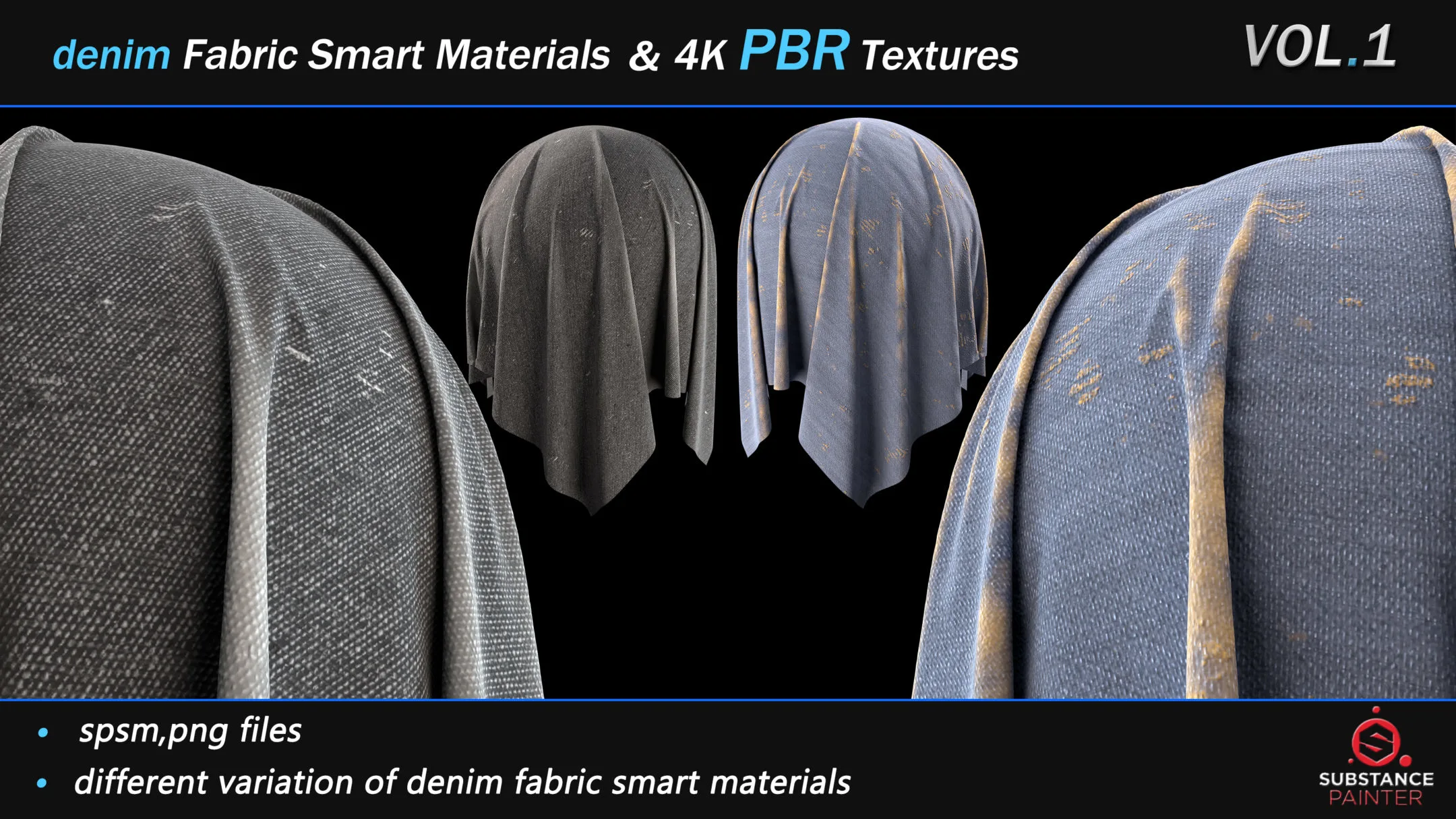 30 Denim Fabric Smart Material Bundle + 4K PBR Texture_VOL_01