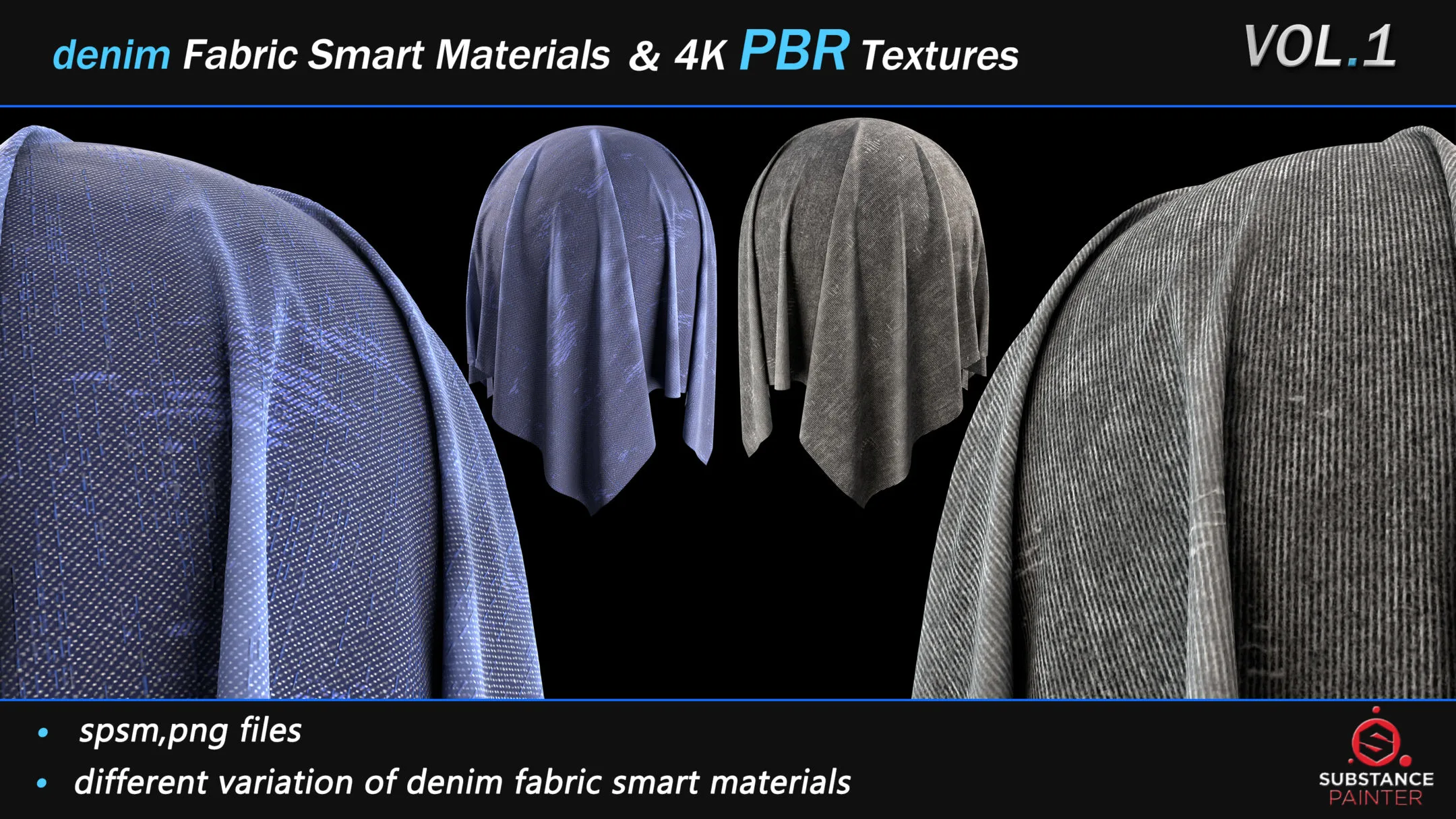 30 Denim Fabric Smart Material Bundle + 4K PBR Texture_VOL_01