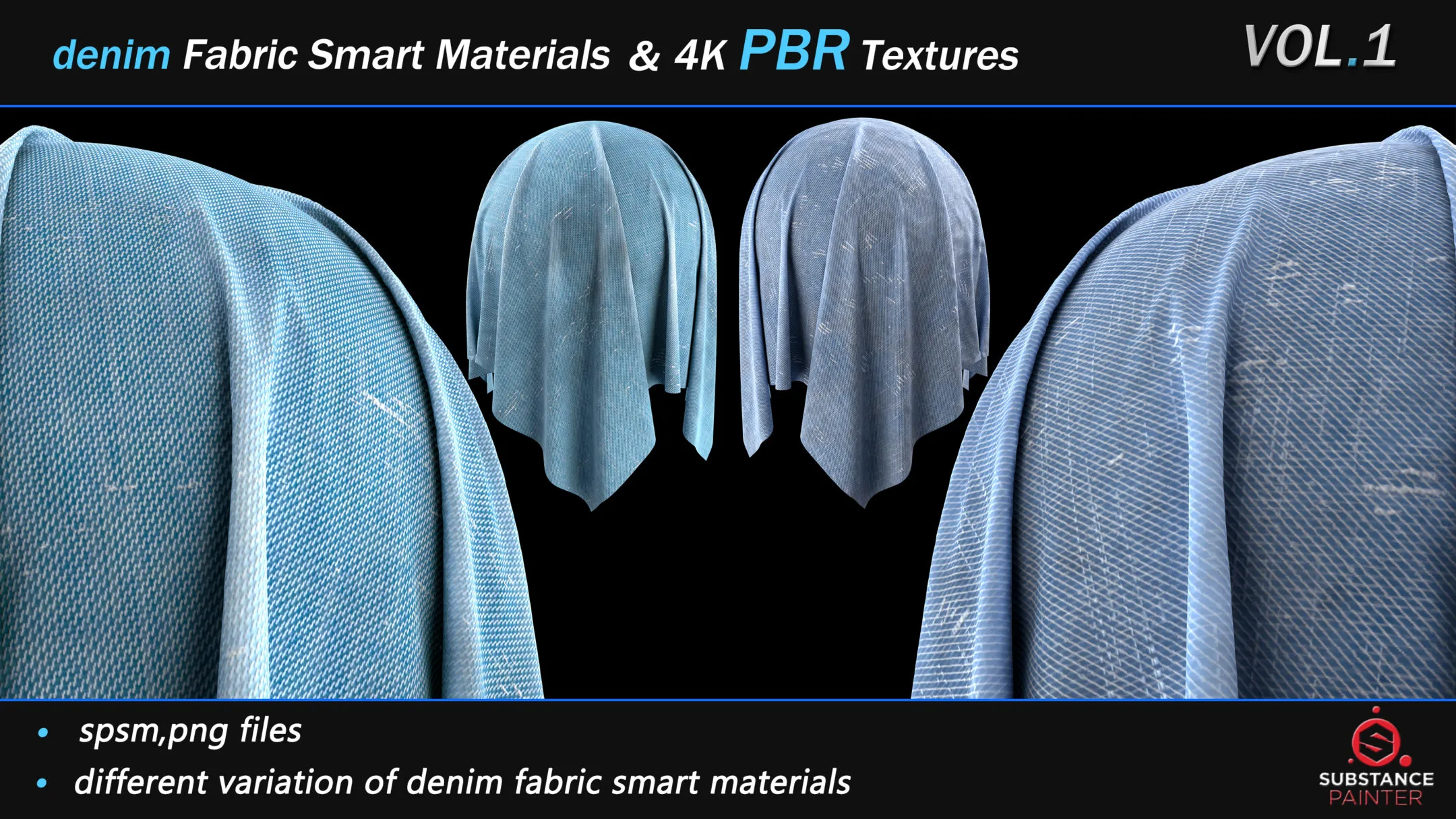 30 Denim Fabric Smart Material Bundle + 4K PBR Texture_VOL_01