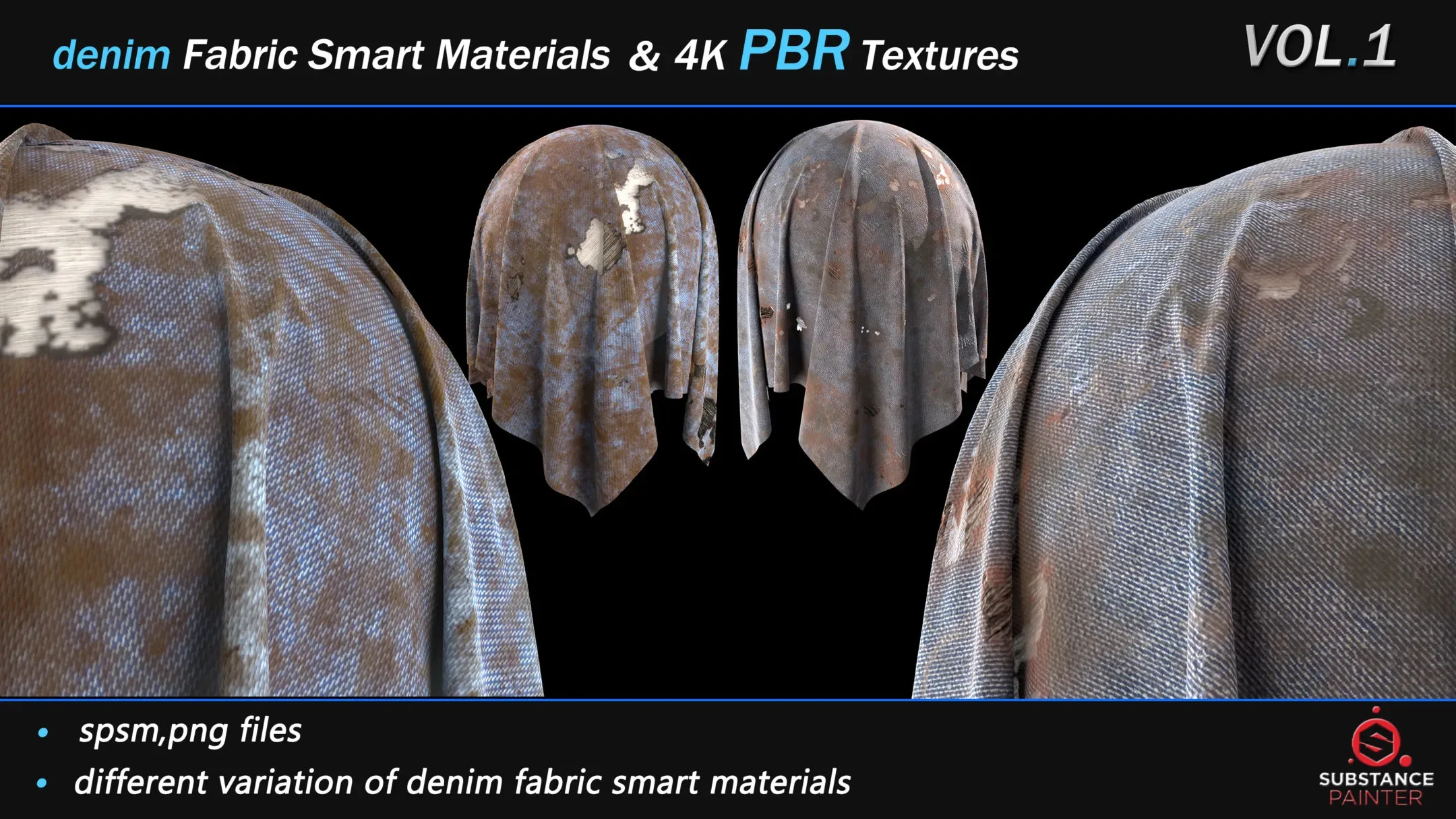 30 Denim Fabric Smart Material Bundle + 4K PBR Texture_VOL_01