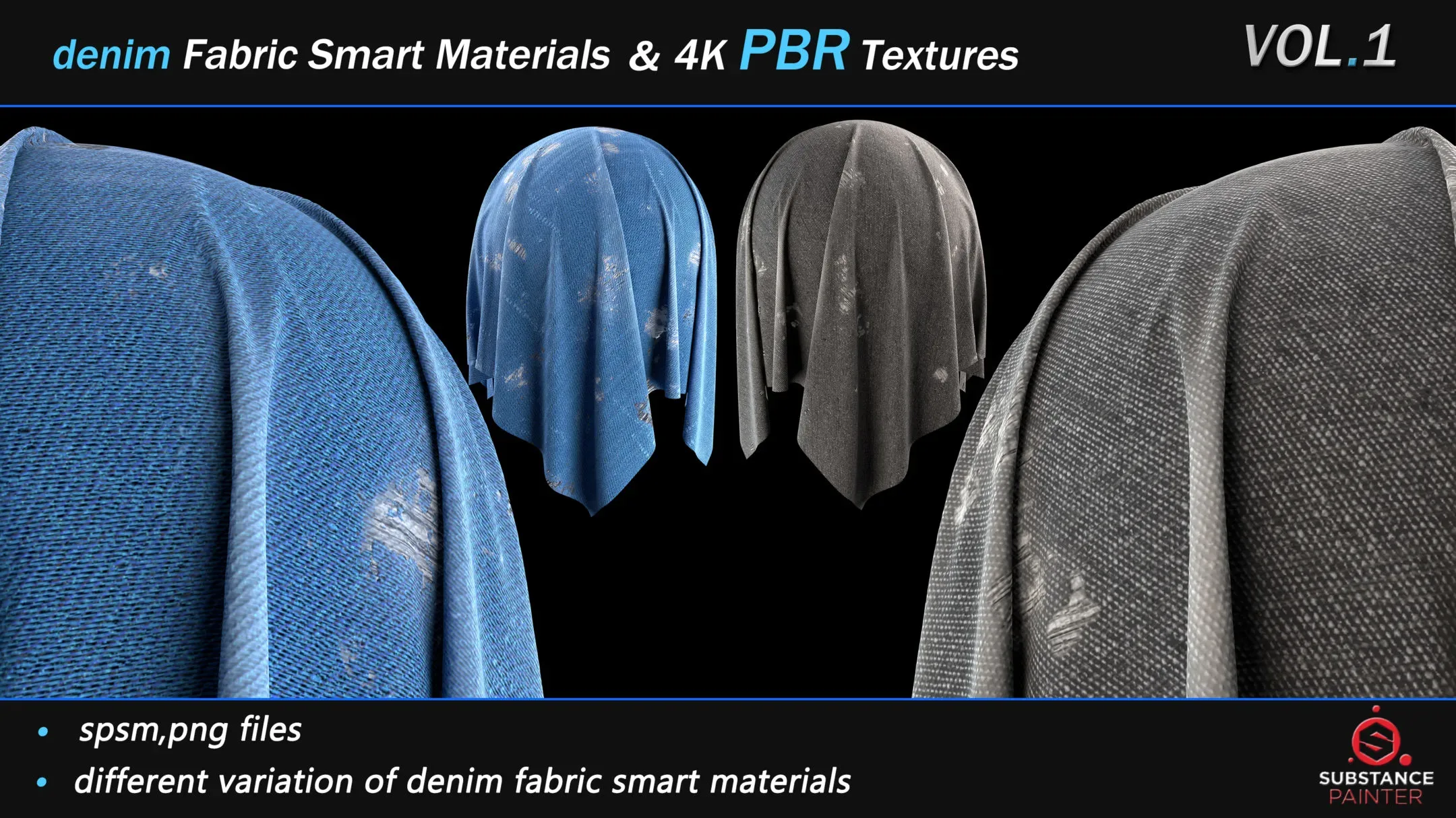 30 Denim Fabric Smart Material Bundle + 4K PBR Texture_VOL_01