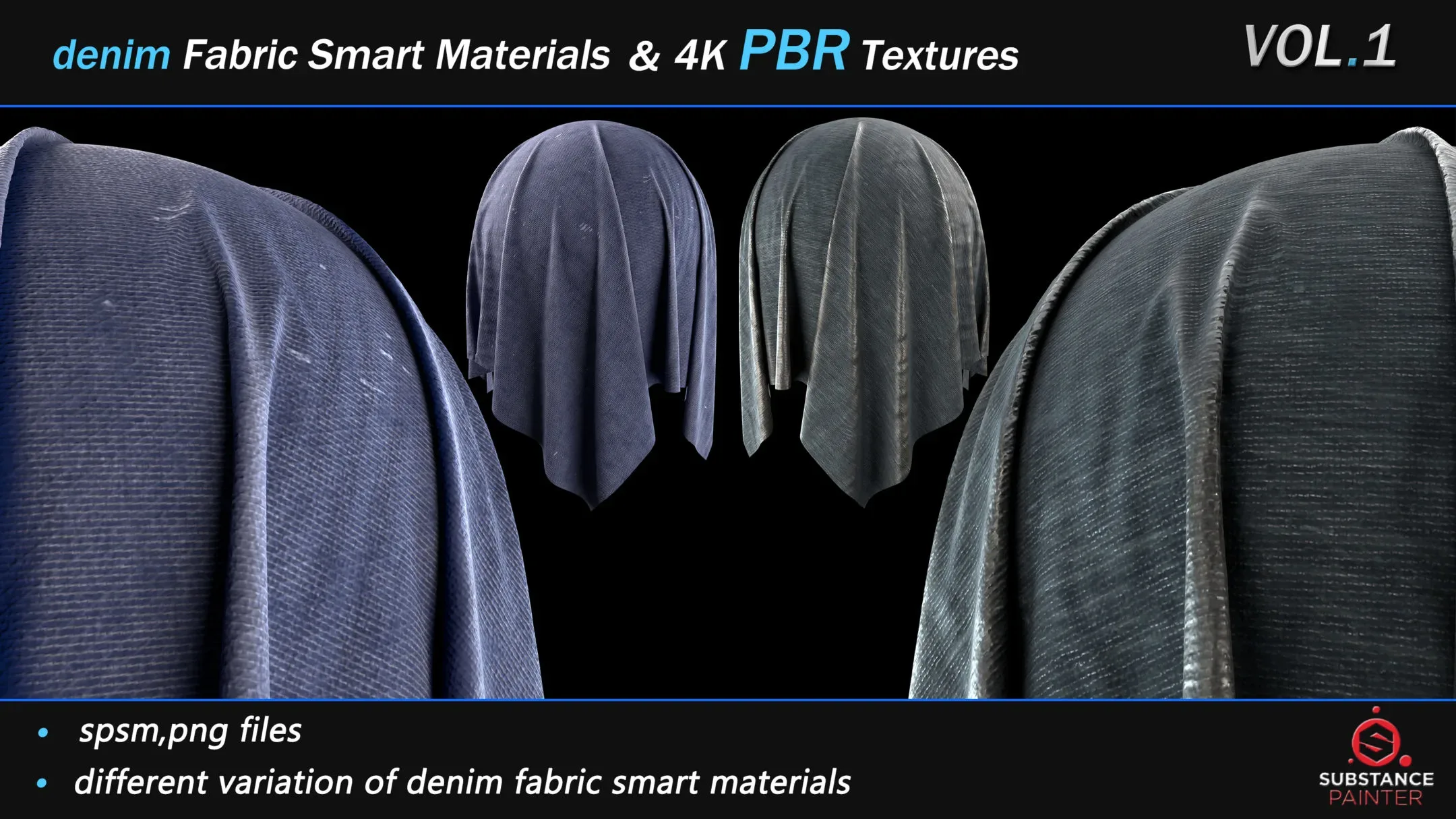 30 Denim Fabric Smart Material Bundle + 4K PBR Texture_VOL_01