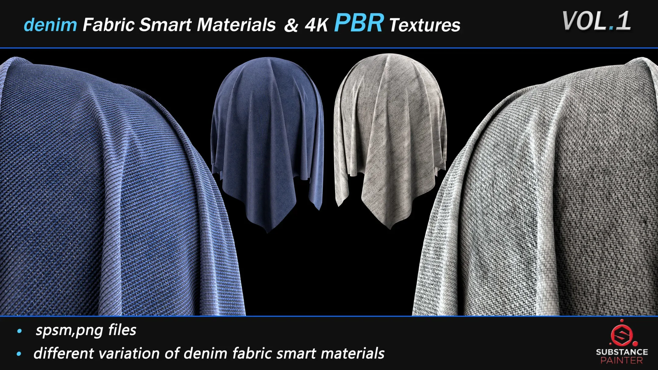 30 Denim Fabric Smart Material Bundle + 4K PBR Texture_VOL_01