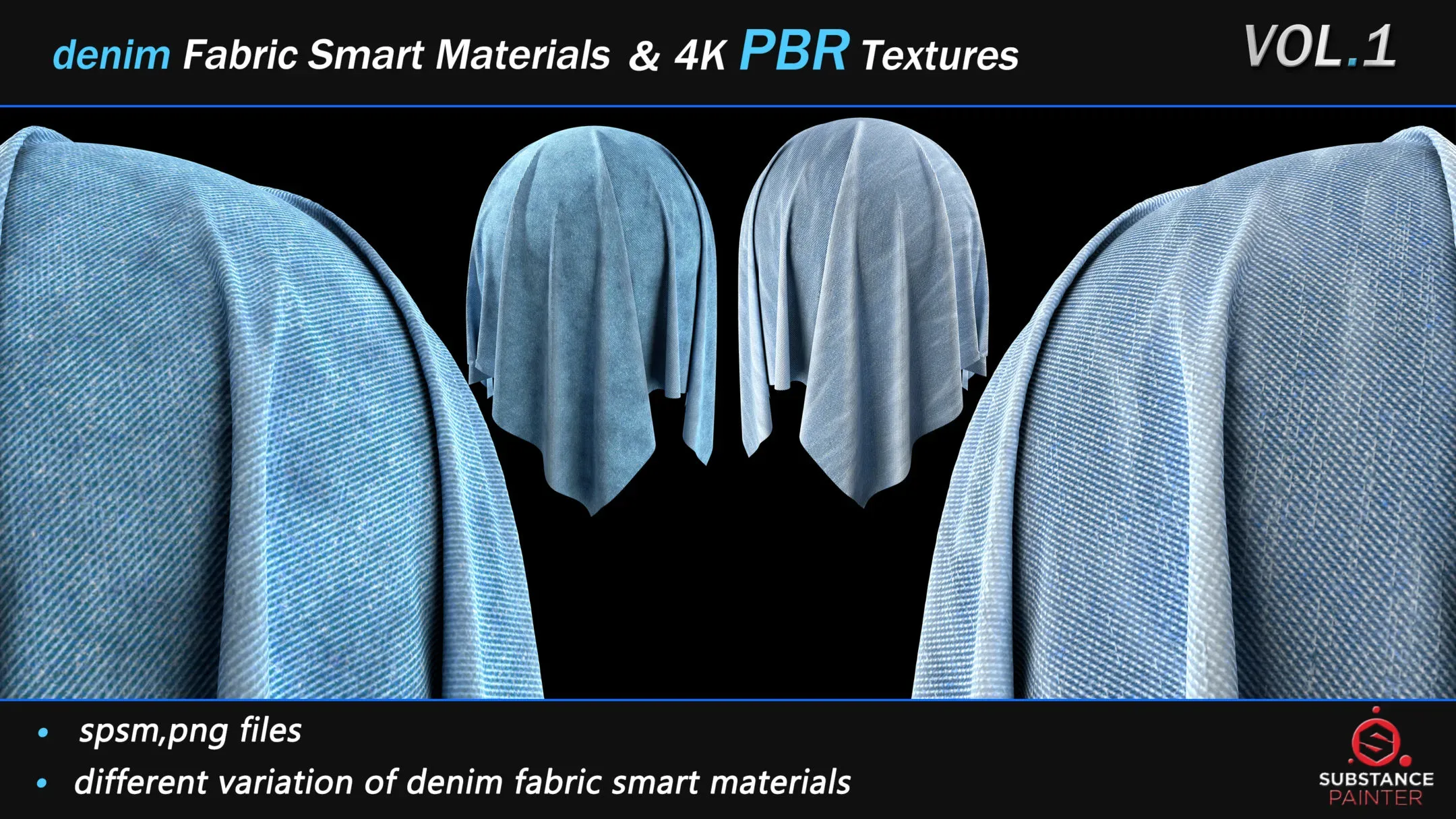 30 Denim Fabric Smart Material Bundle + 4K PBR Texture_VOL_01