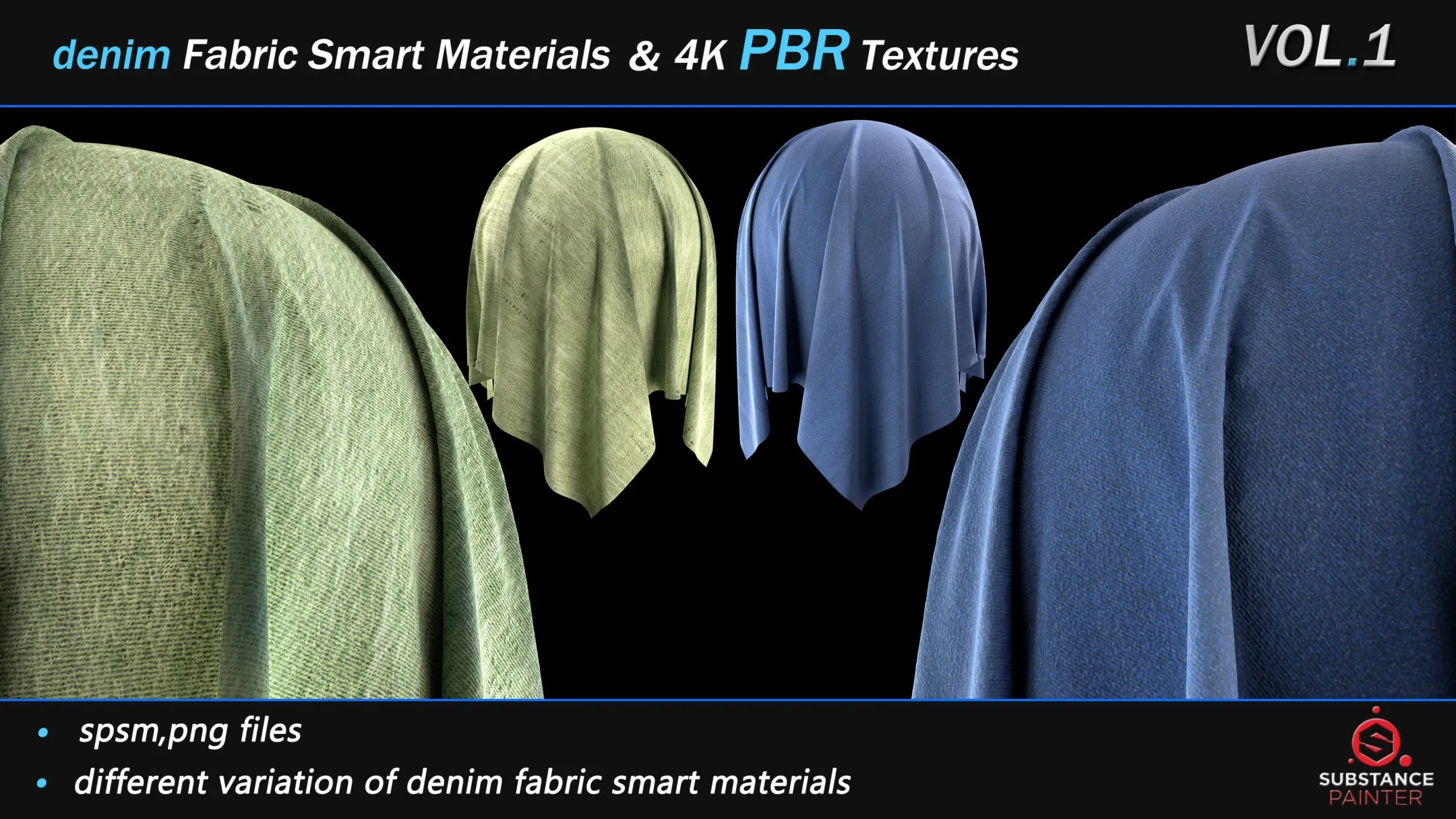 30 Denim Fabric Smart Material Bundle + 4K PBR Texture_VOL_01