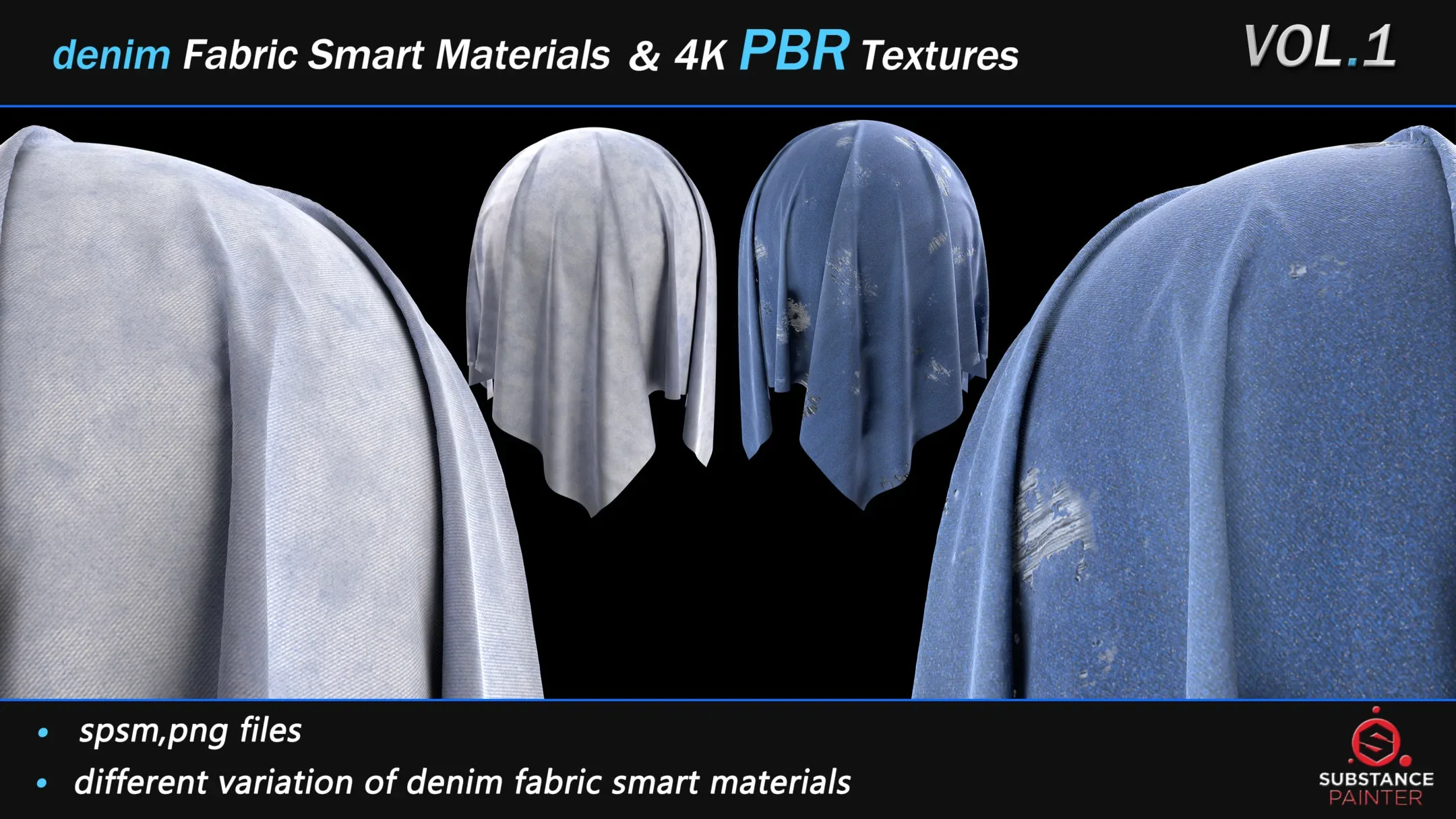 30 Denim Fabric Smart Material Bundle + 4K PBR Texture_VOL_01