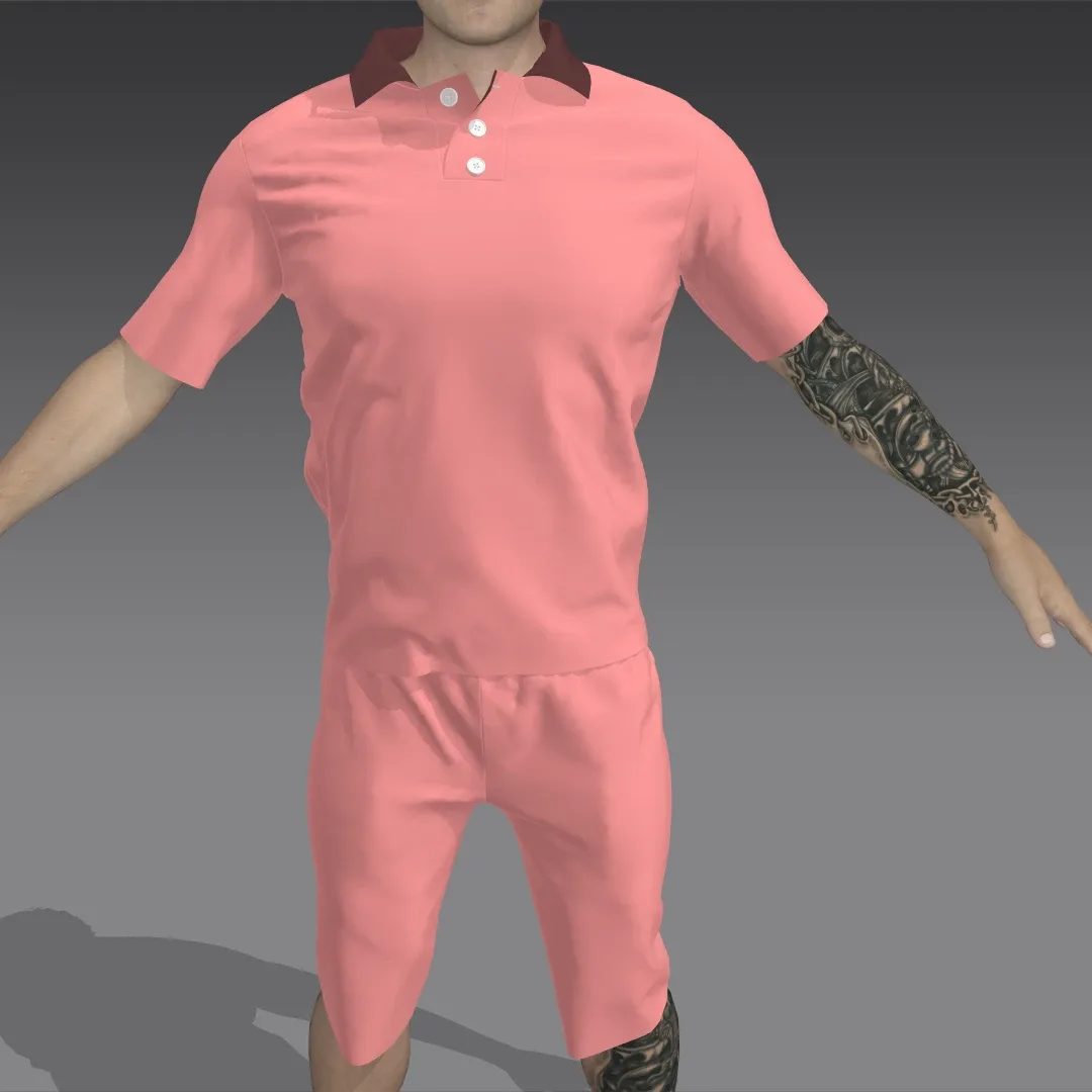 Polo shirt & shorts (Marvelous Designer & Clo3d & FBX & OBJ & Texture)